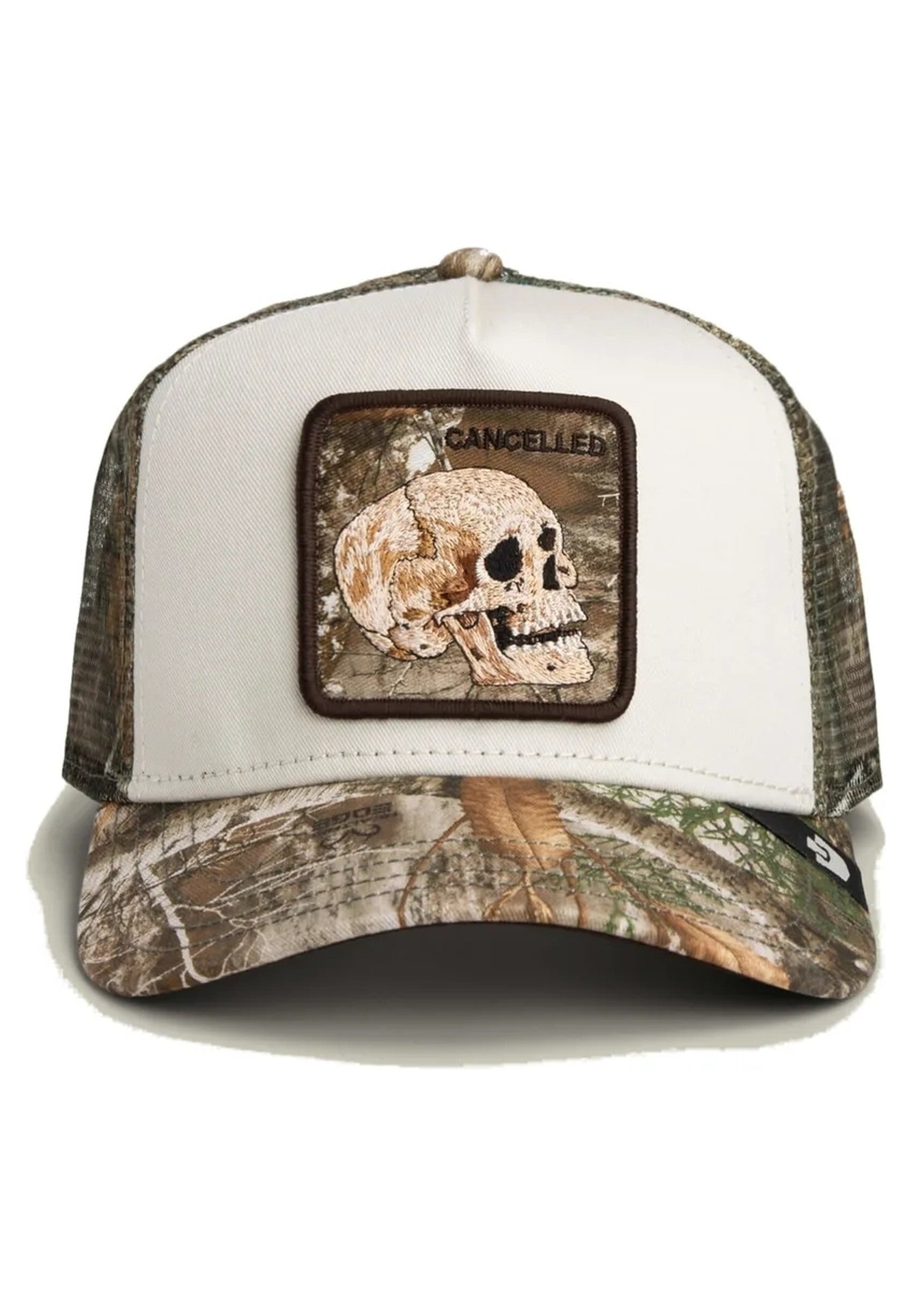 GORRA GOORIN BROS BLANCA/CAMO CALAVERA REALTREE EDGE CANCELLED SKULL TRUCKER CAP