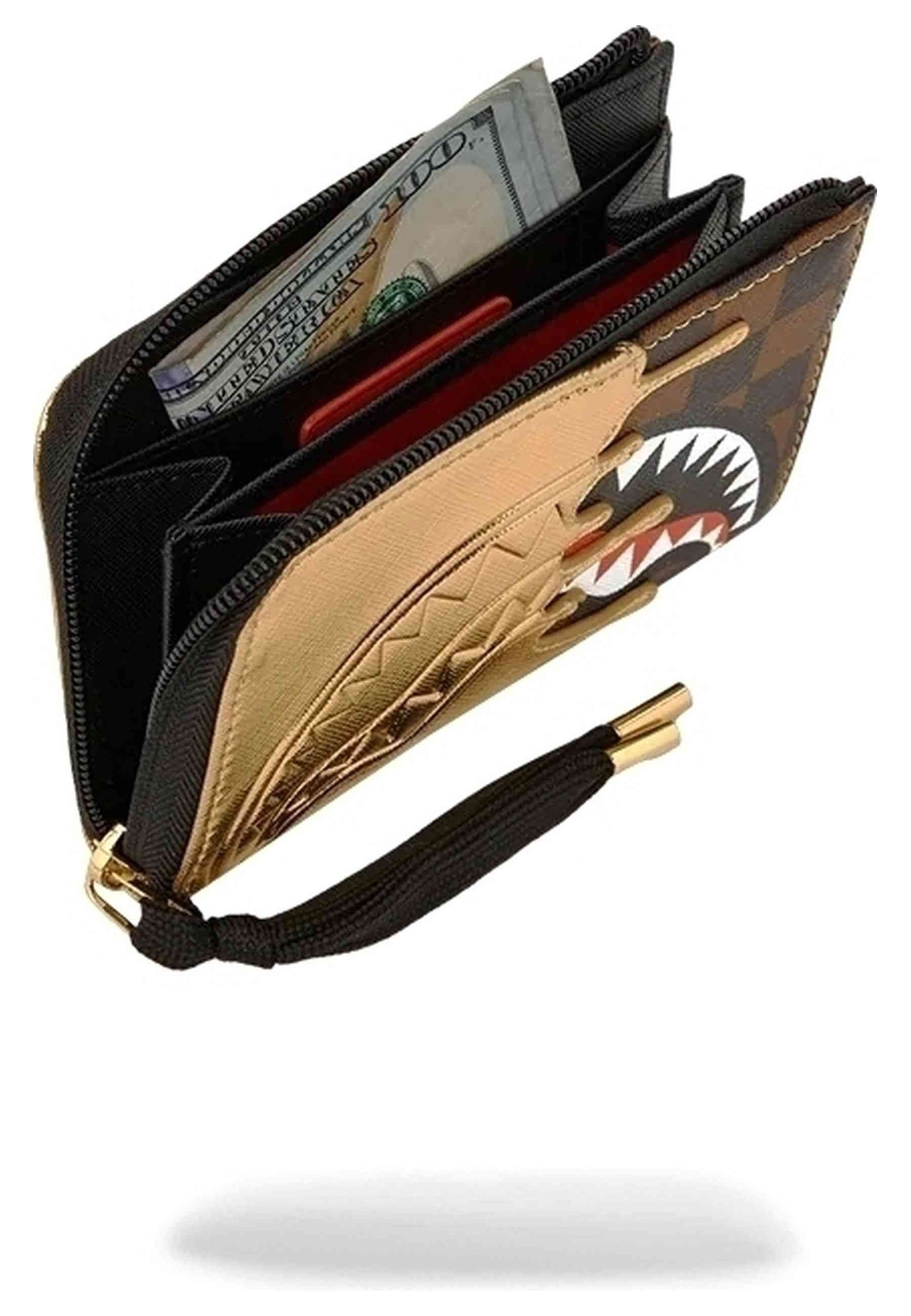 CARTERA SPRAYGROUND MARRON SHARKS IN PARIS GOLD DRIP WALLET