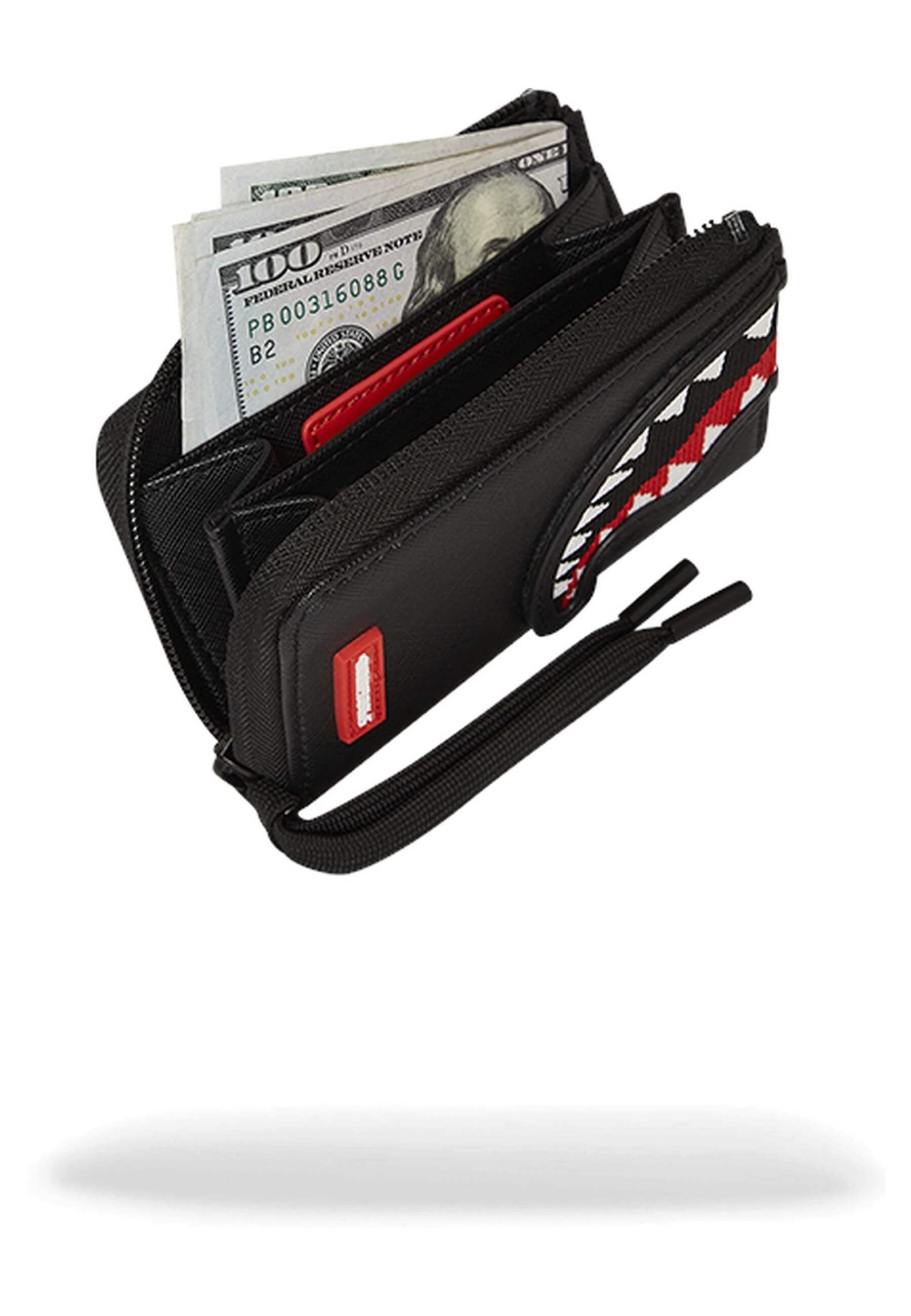 CARTERA SPRAYGROUND NEGRA FLY KNIT MOUTH WALLET