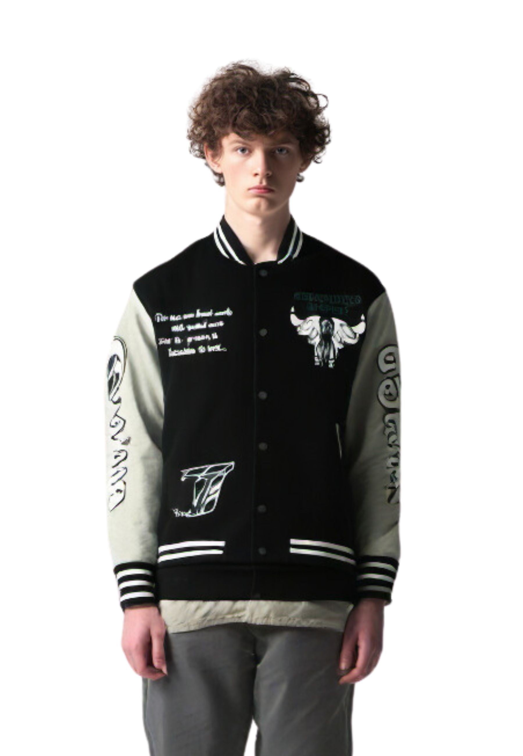 CAZADORA AREA ZERO NEGRA SNEAKERS VARSITY JACKET