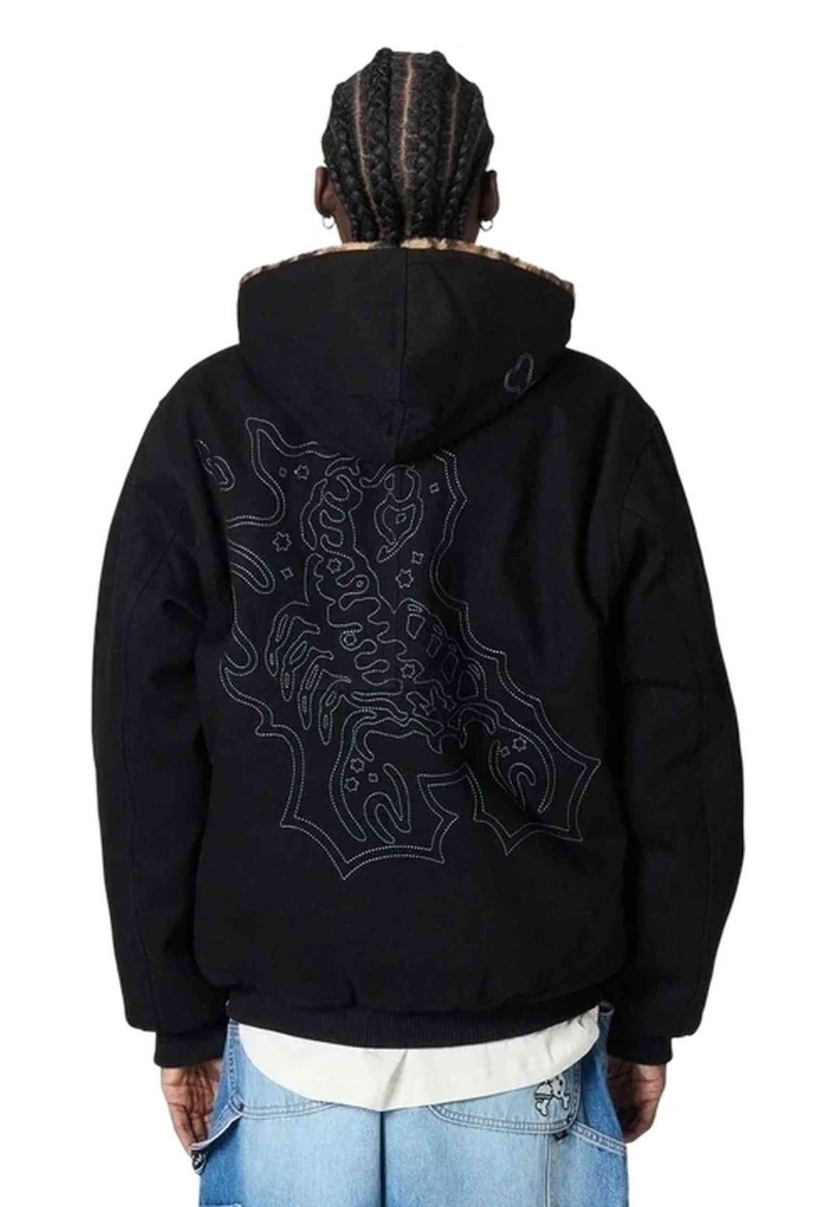 CAZADORA GRIMEY NEGRA THE PROPS REVERSIBLE LEOPARD HOODED JACKET