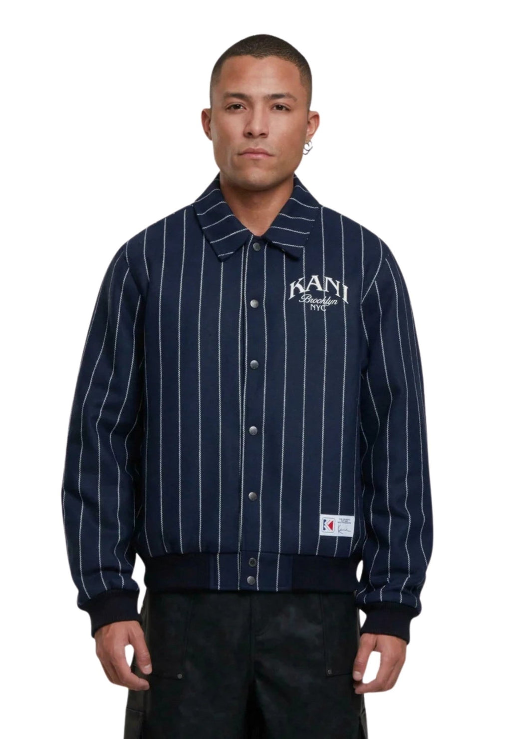 CAZADORA KARL KANI AZUL RAYAS PINSTRIPES WOOL JACKET - AREA ZERO