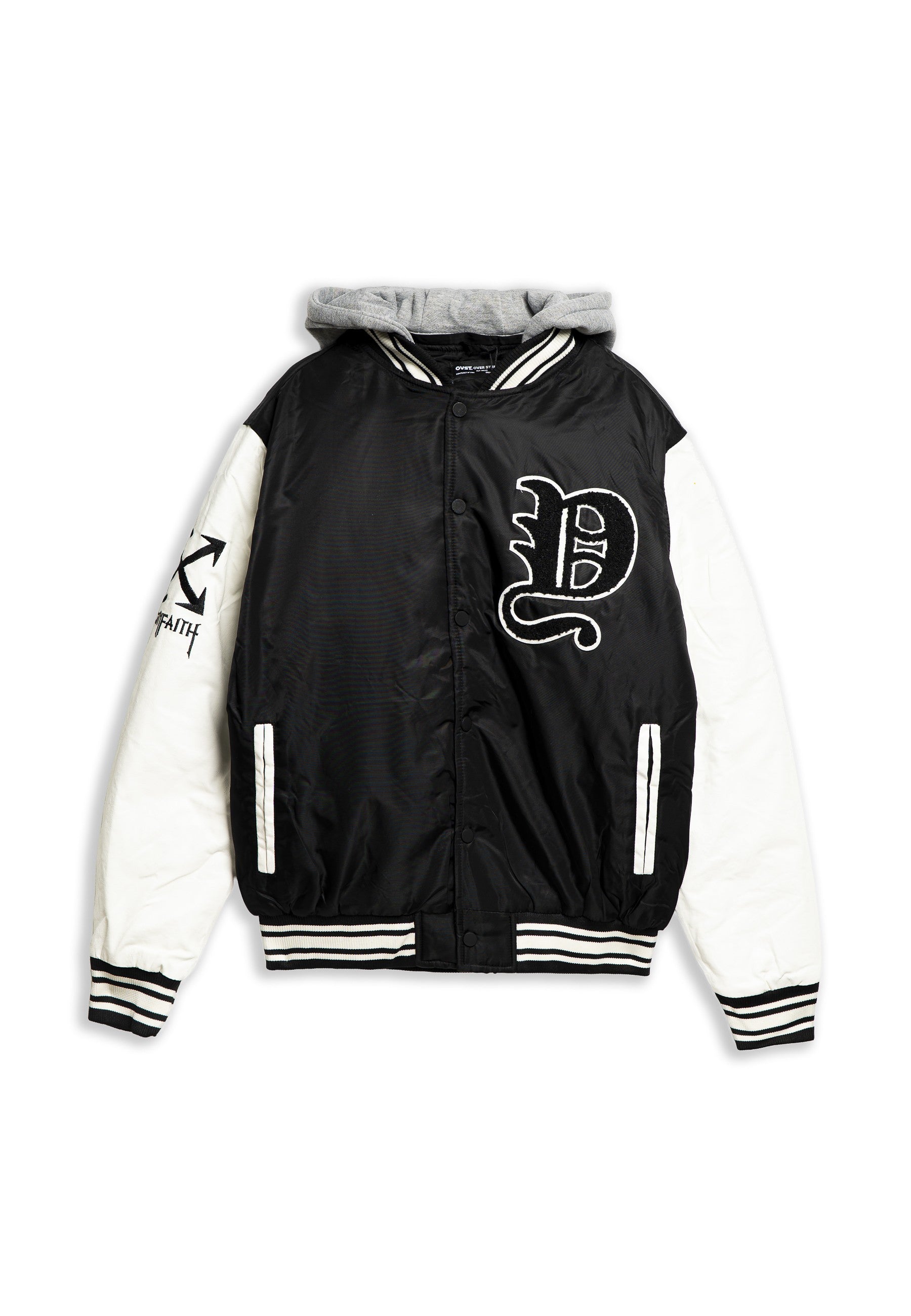 CAZADORA NEGRA DETROIT HOODED VARSITY JACKET