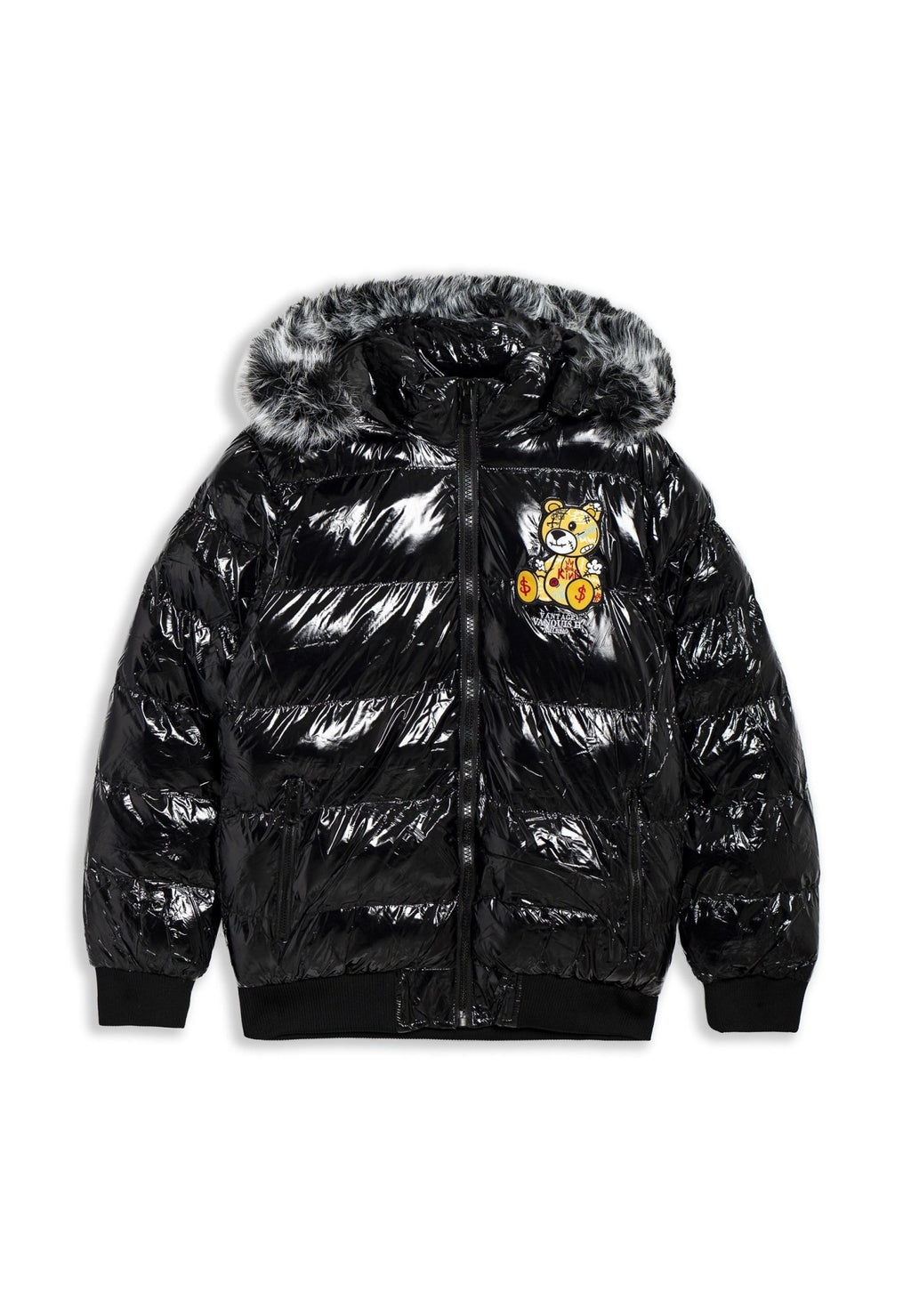 CAZADORA NEGRA/AMARILLA GRAFITTED BEAR SATIN PUFFY JACKT - AREA ZERO