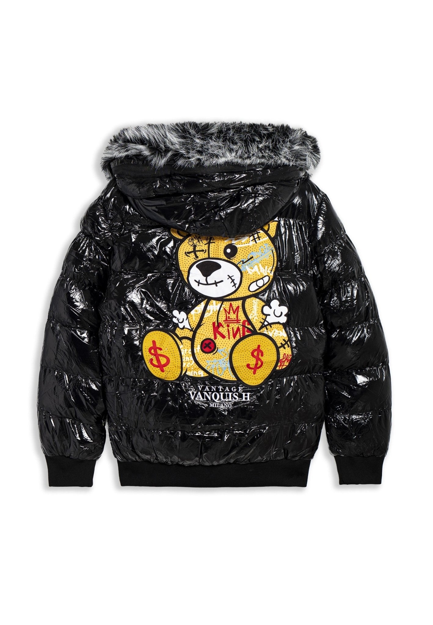 CAZADORA NEGRA/AMARILLA GRAFITTED BEAR SATIN PUFFY JACKT - AREA ZERO