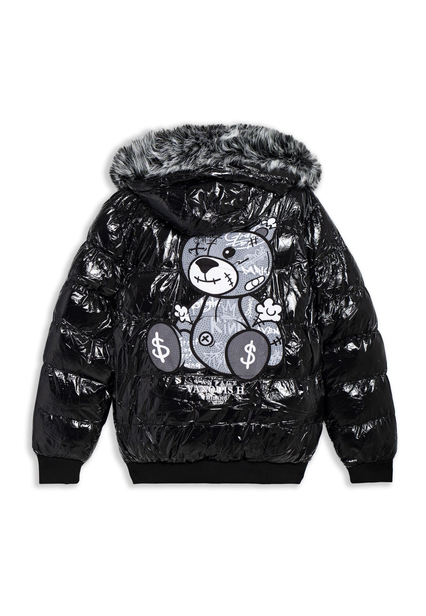 CAZADORA NEGRA/GRIS GRAFITTED BEAR SATIN PUFFY JACKT - AREA ZERO