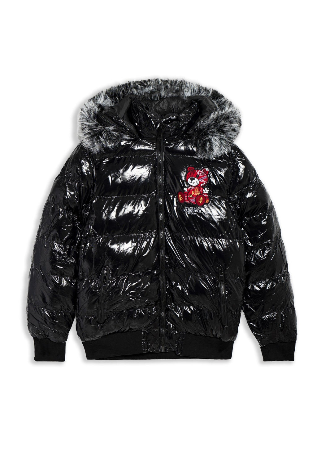 CAZADORA NEGRA/ROJA GRAFITTED BEAR SATIN PUFFY JACKT - AREA ZERO