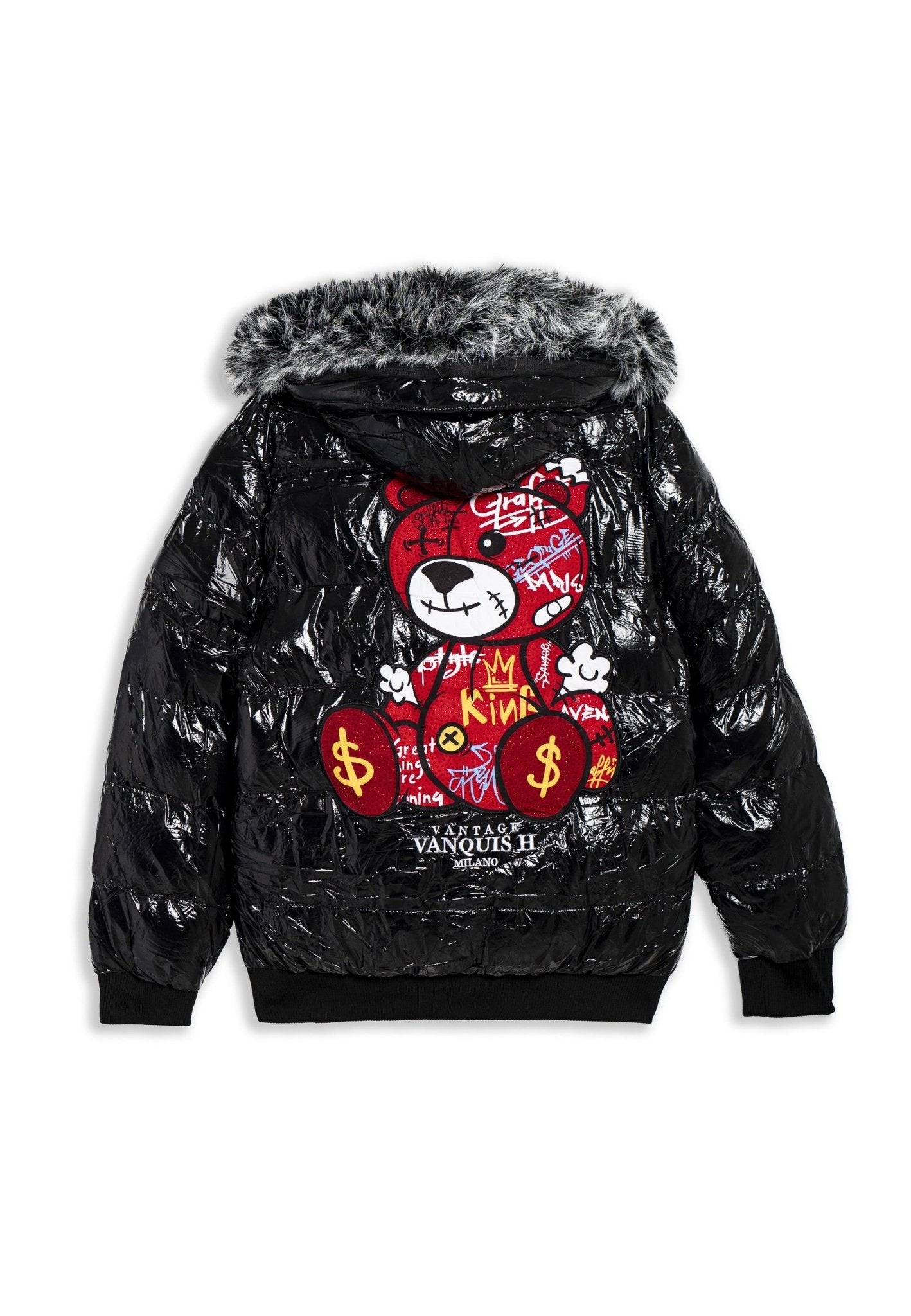 CAZADORA NEGRA/ROJA GRAFITTED BEAR SATIN PUFFY JACKT - AREA ZERO
