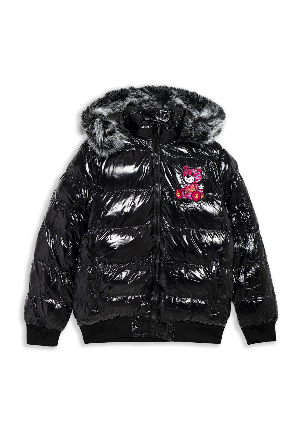 CAZADORA NEGRA/ROSA GRAFITTED BEAR SATIN PUFFY JACKT - AREA ZERO