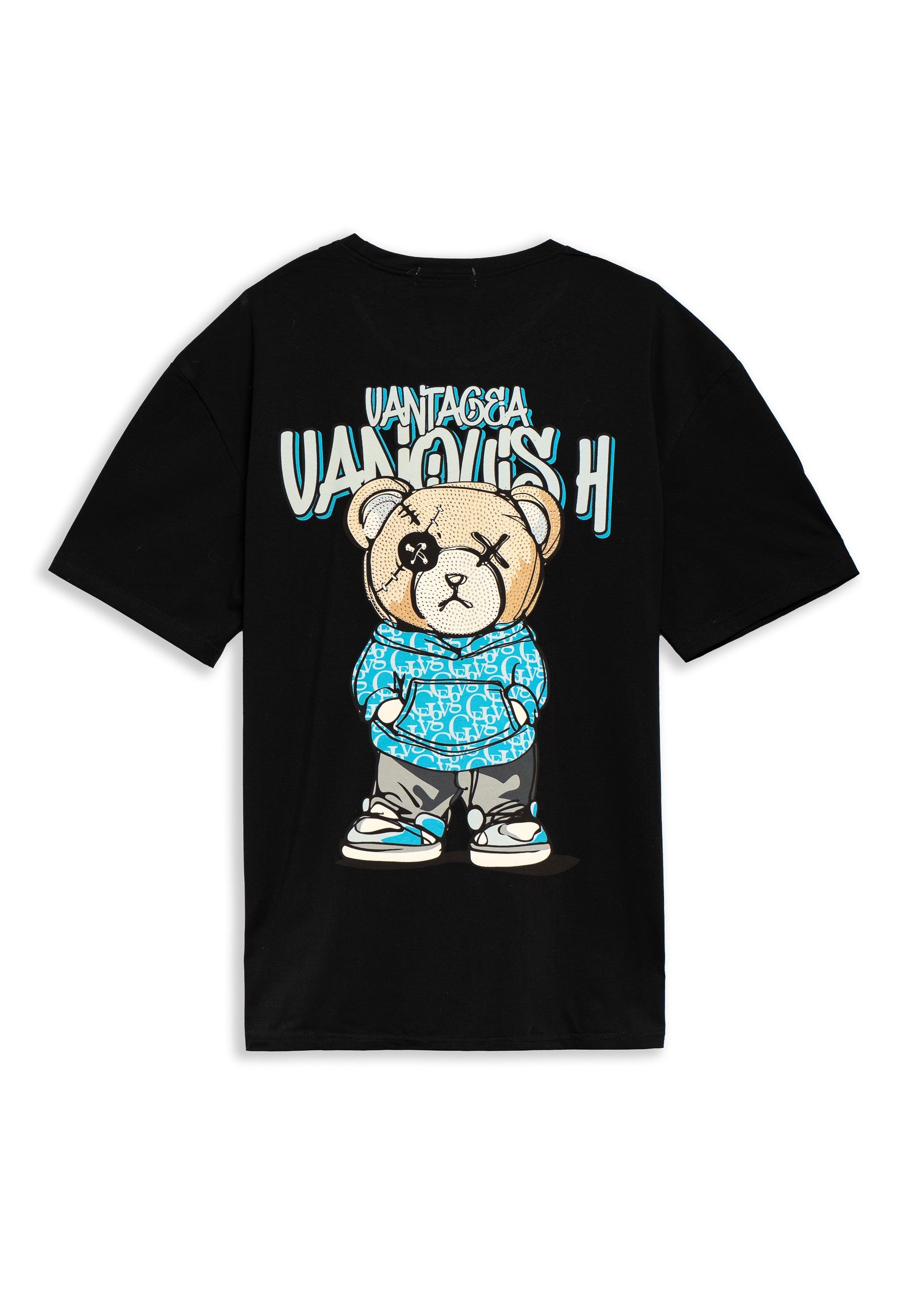 CAMISETA AREA ZERO NEGRA/CELESTE URBAN BEAR OVERSIZED TEE