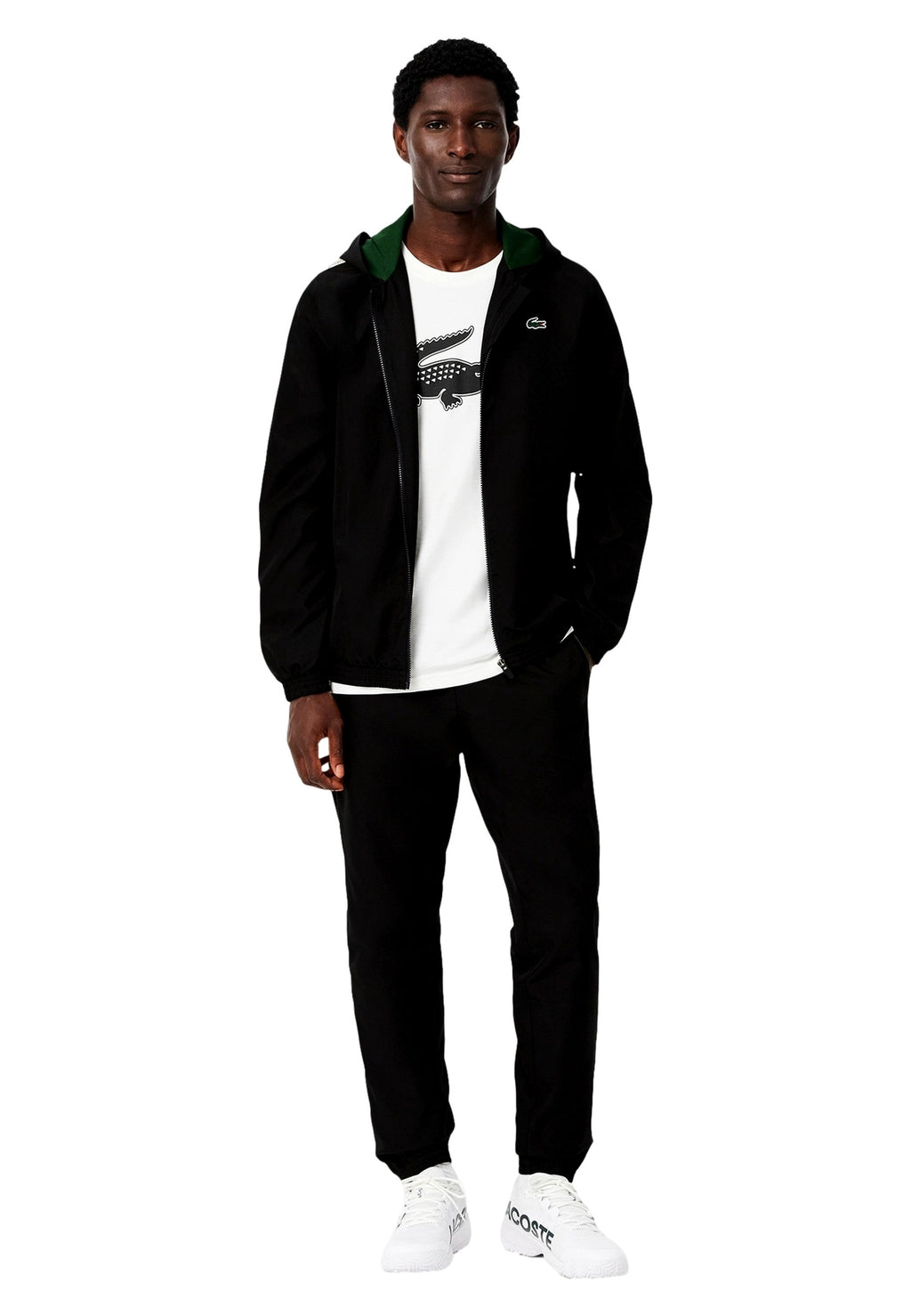 CHANDAL LACOSTE NEGRO STRIPPED LOGO TENNIS TRACKSUIT