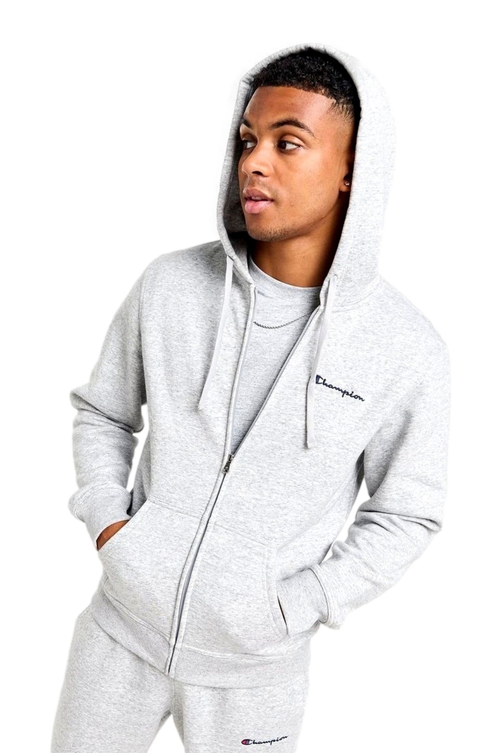 CHAQUETA CHAMPION GRIS SMALL LOGO HOODED FULL ZIP SWEATSHIRT