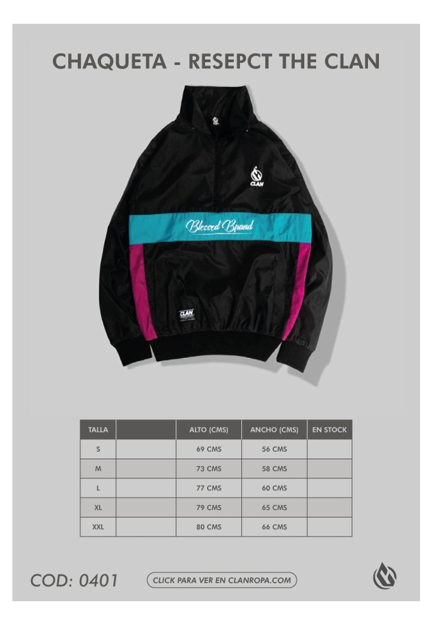 CHAQUETA CLAN NEGRA RESPECT THE CLAN WINDBREAKER - AREA ZERO