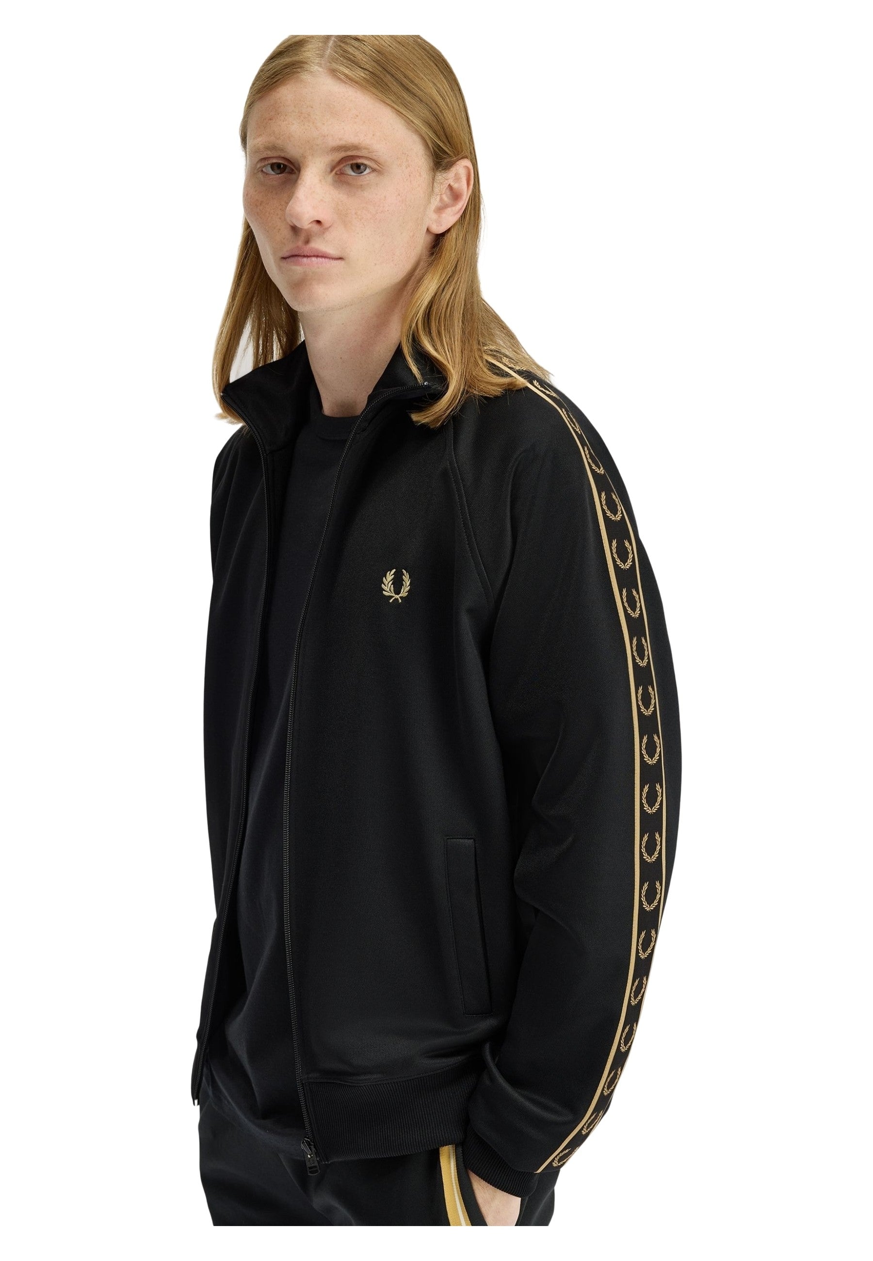 CHAQUETA FRED PERRY NEGRA CONTRAST TAPE TRACK JACKET