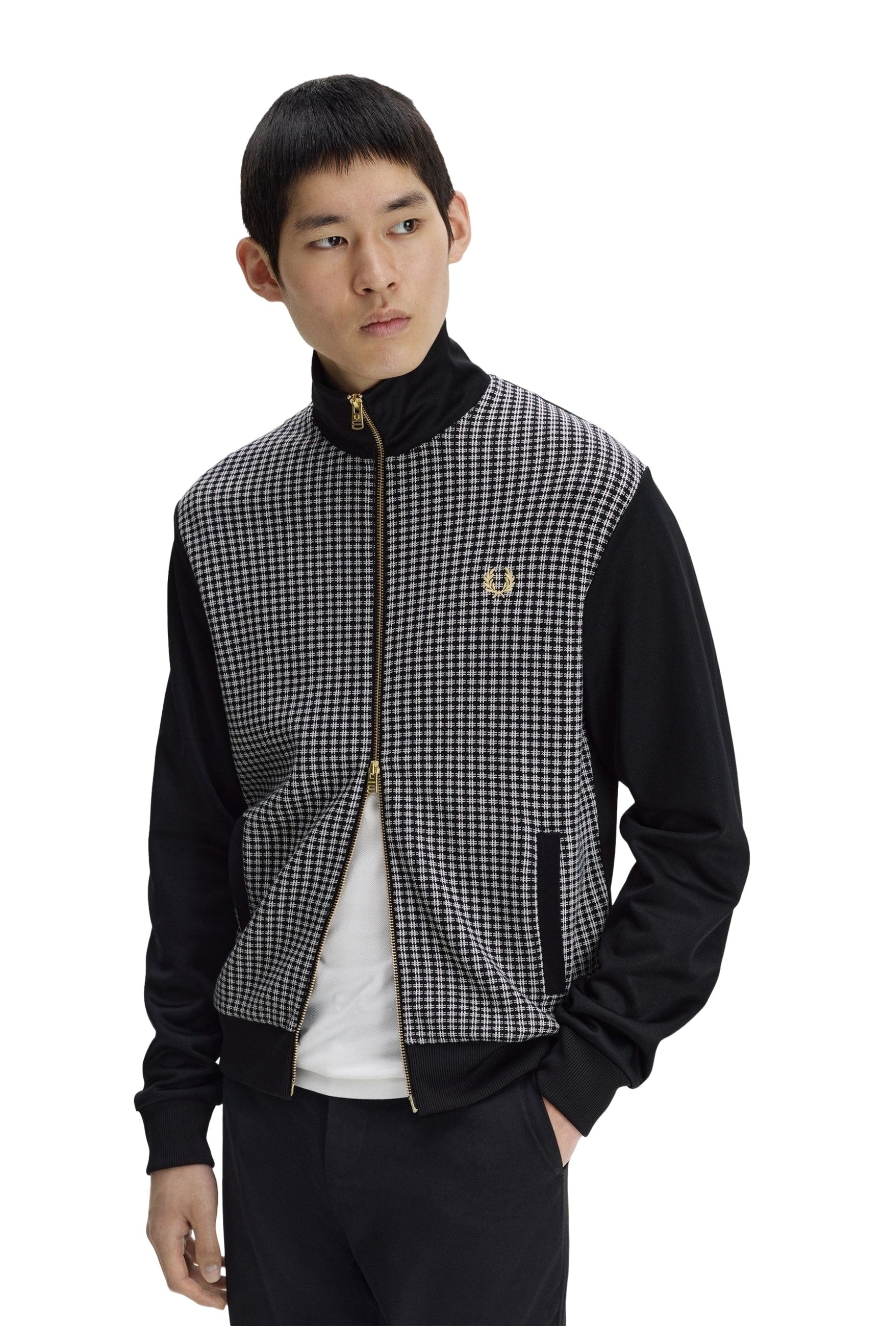 CHAQUETA FRED PERRY NEGRA KNITTED FRONT TRACK JACKET