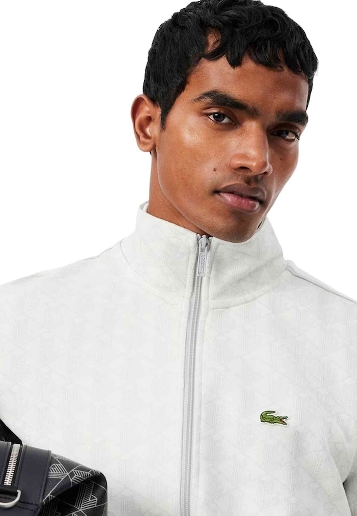 CHAQUETA LACOSTE BLANCA MONOGRAM JACQARD PARID FULL ZIP JACKET