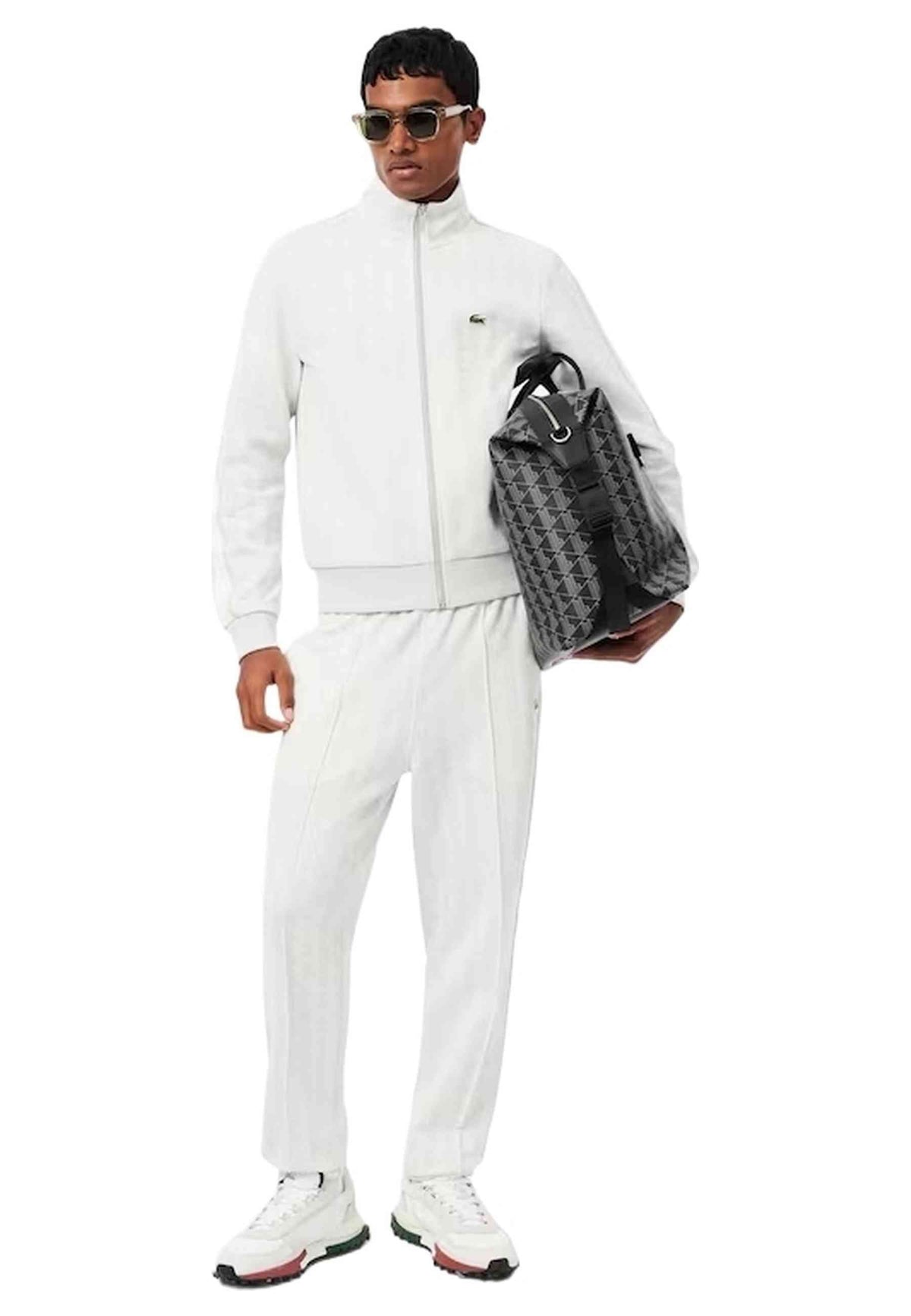 CHAQUETA LACOSTE BLANCA MONOGRAM JACQARD PARID FULL ZIP JACKET