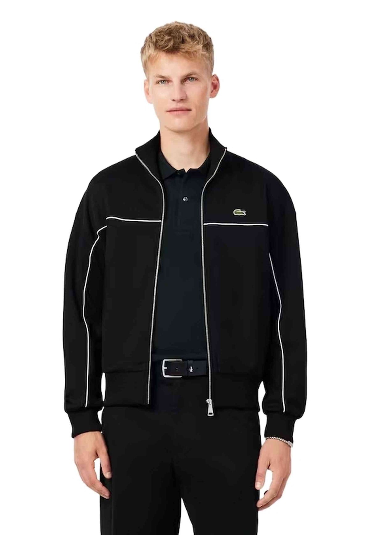 CHAQUETA LACOSTE NEGRA ZIPPED RIBBETED JACKET