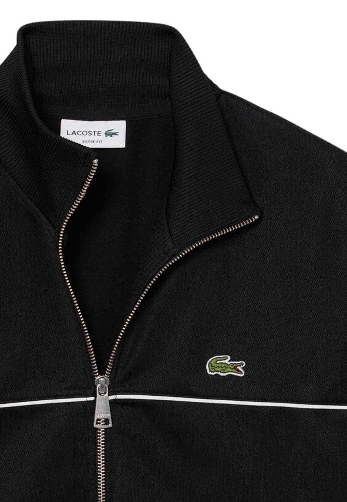 CHAQUETA LACOSTE NEGRA ZIPPED RIBBETED JACKET