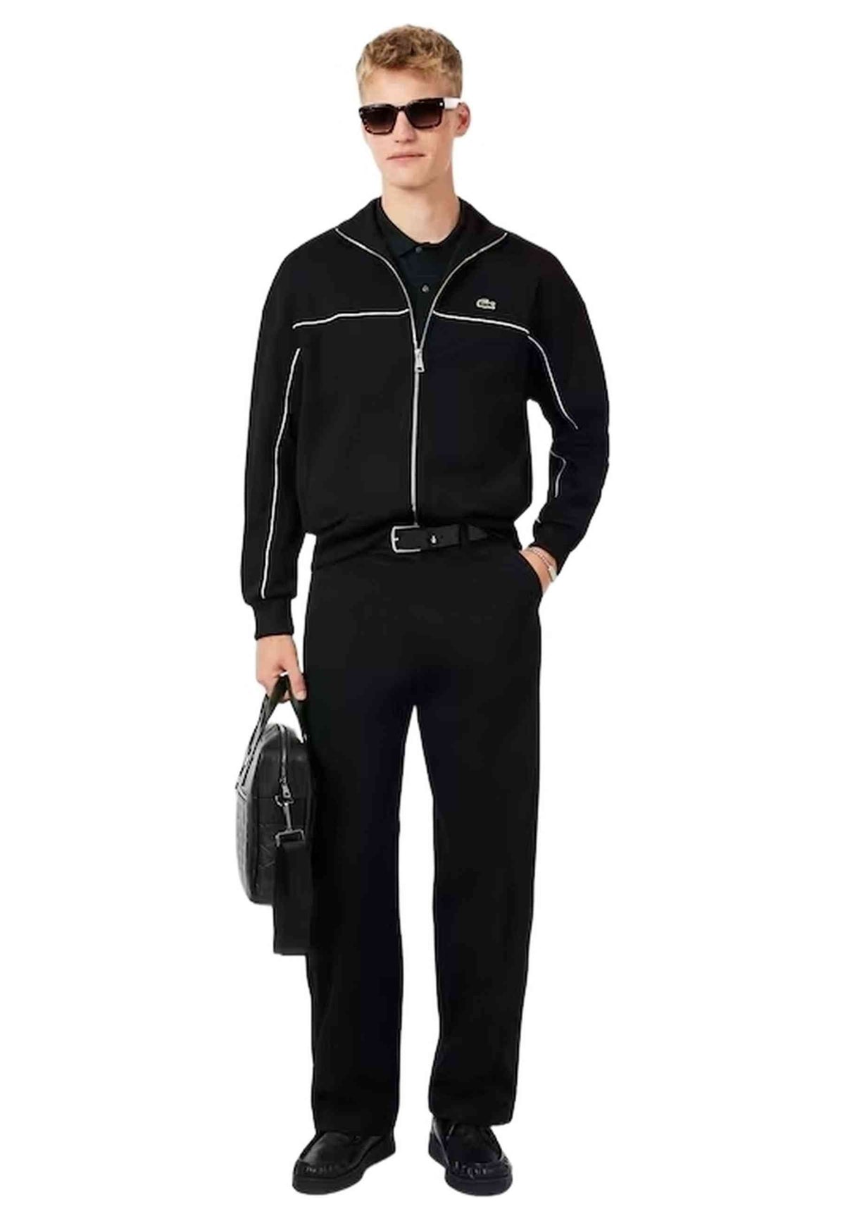 CHAQUETA LACOSTE NEGRA ZIPPED RIBBETED JACKET