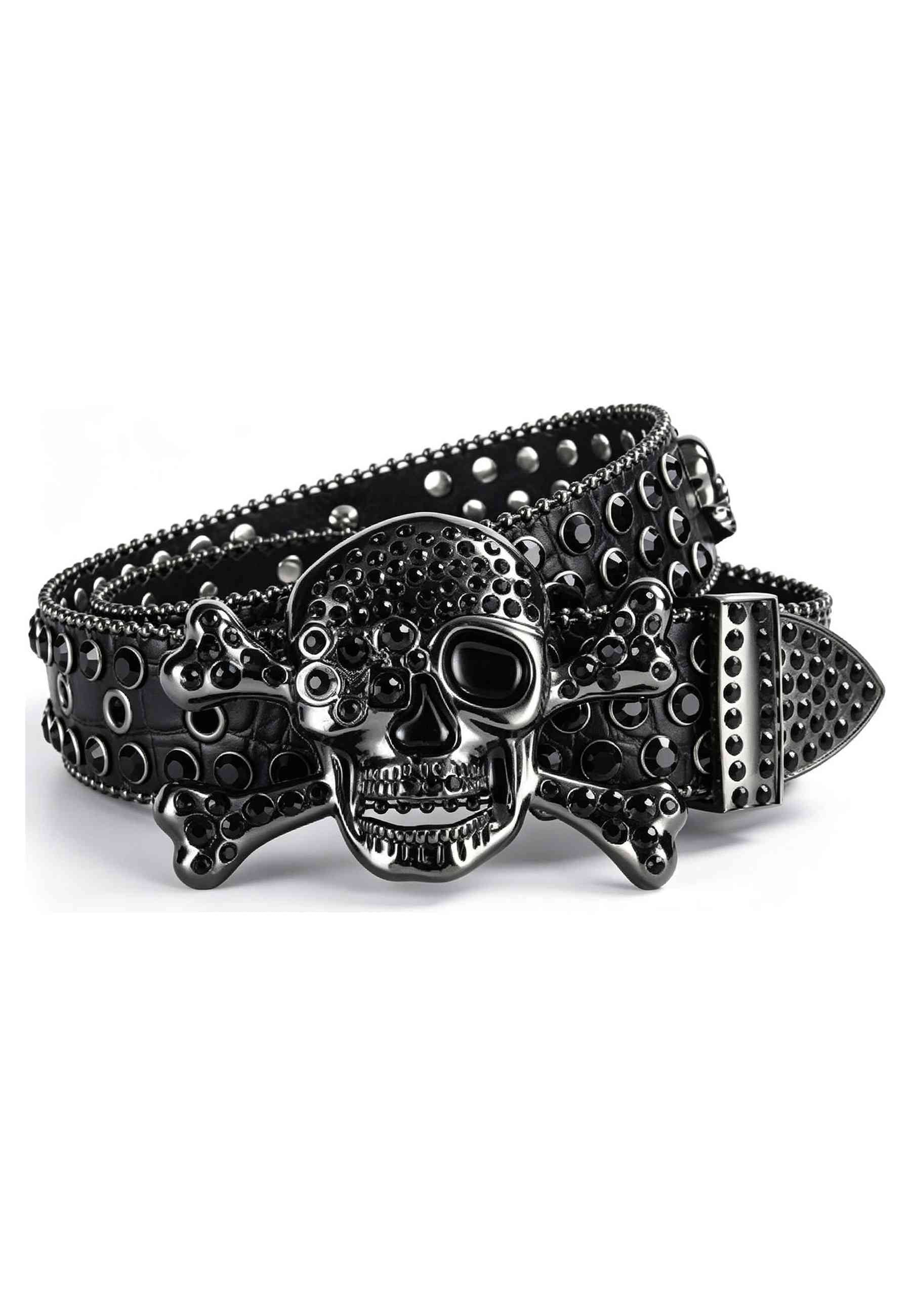 CINTURON NEGRO GLITTER SKULL BUCKLE