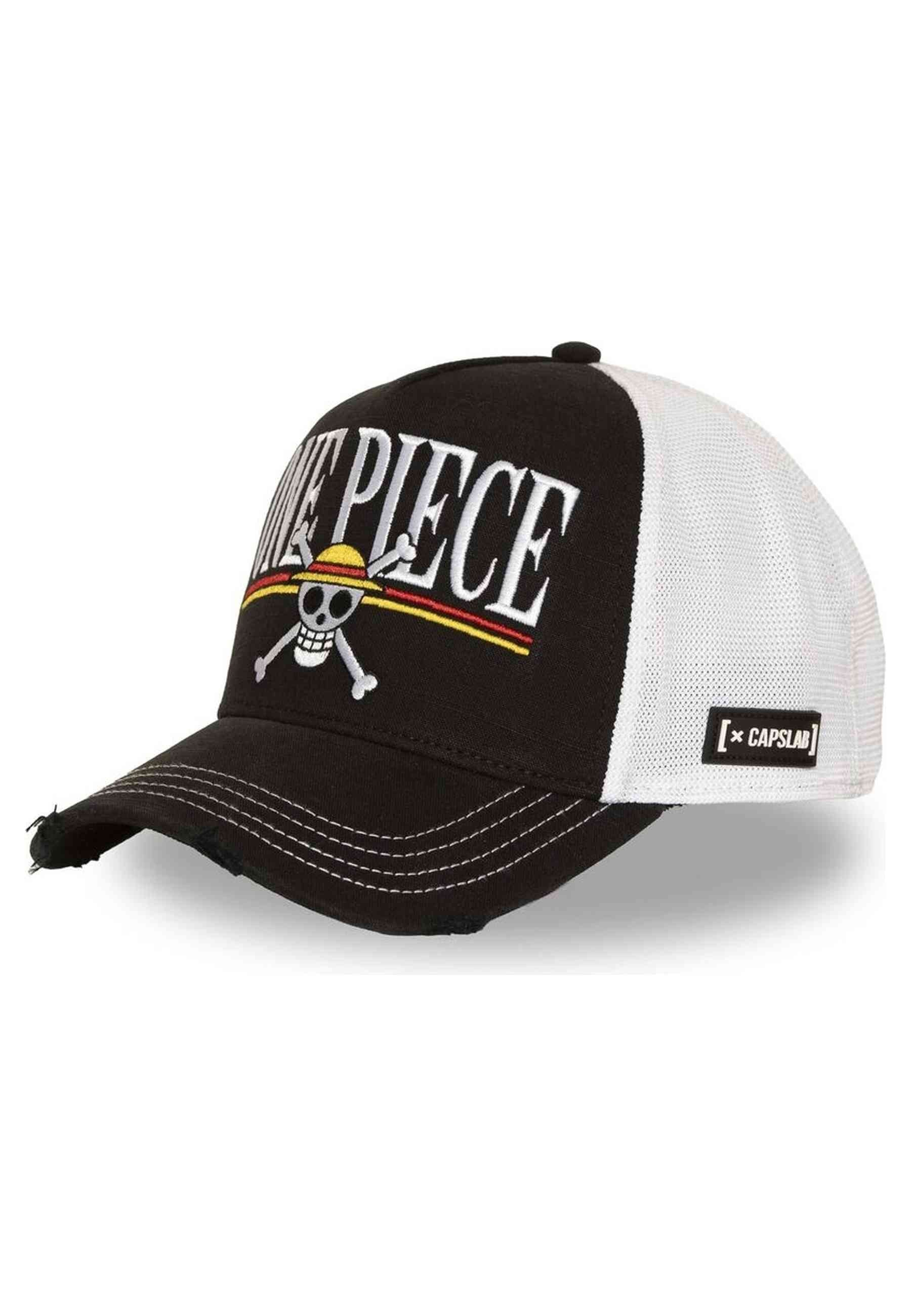 GORRA CAPSLAB NEGRA ONE PIECE SKULL DISTRESSED TRUCKER CAP