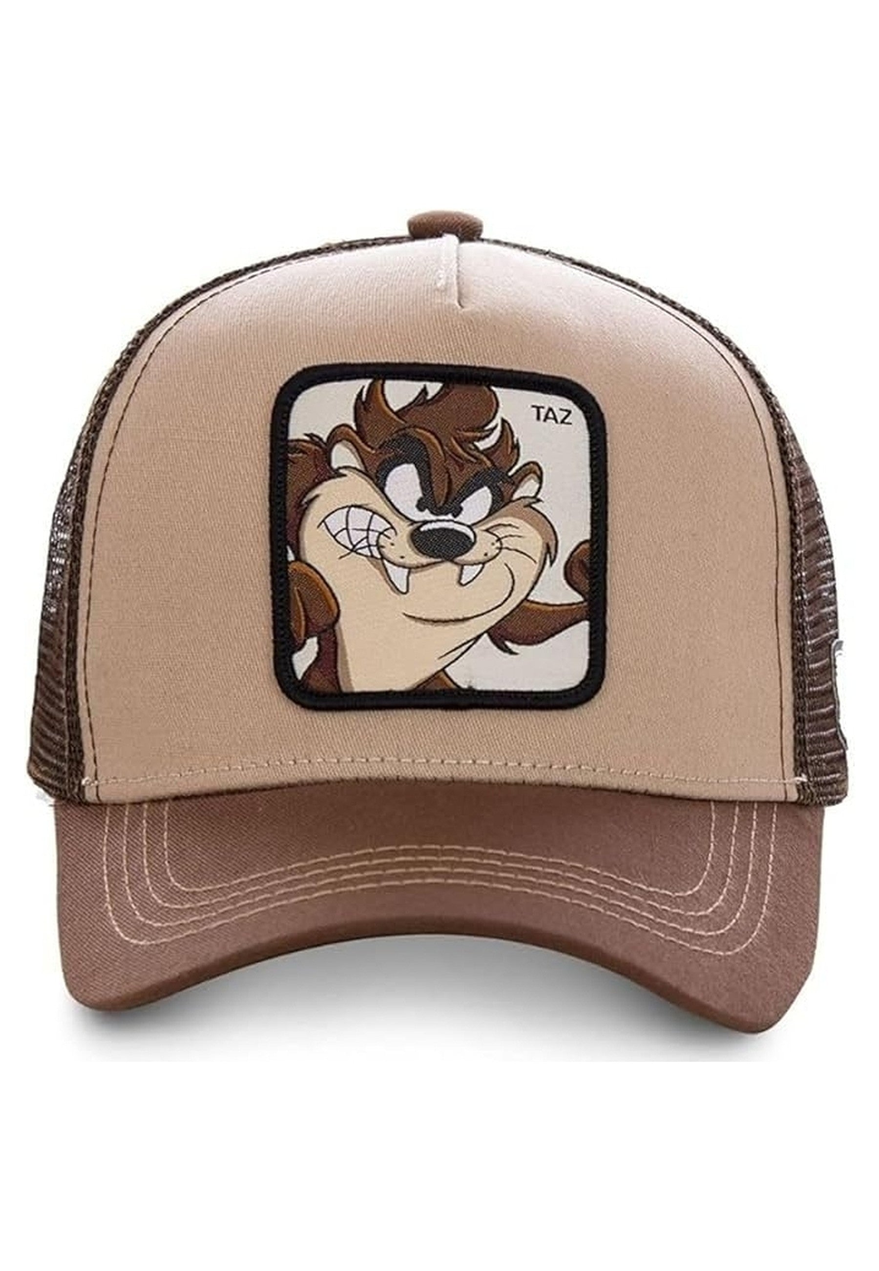 GORRA COLLAB MARRON TAZ BORDADO FRENTE TRUCKER VISERA CURVA