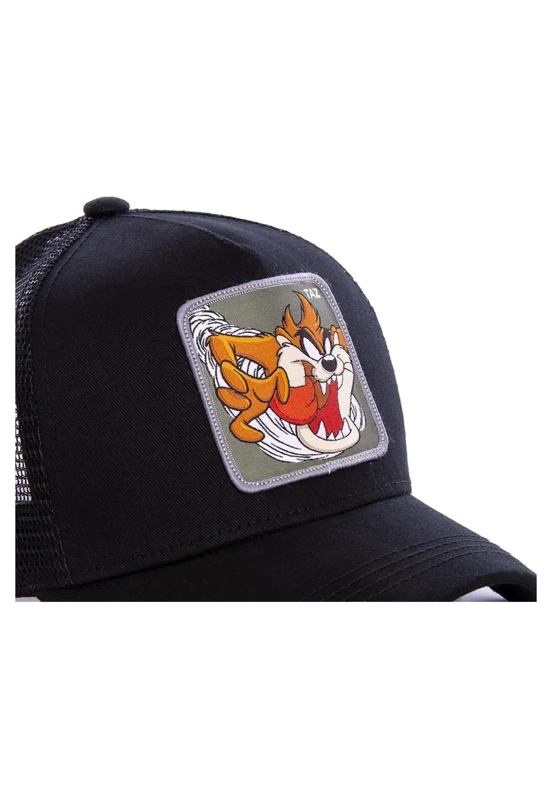 GORRA COLLABS NEGRA TAZ BORDADO FRENTE TRUCKER VISERA CURVA