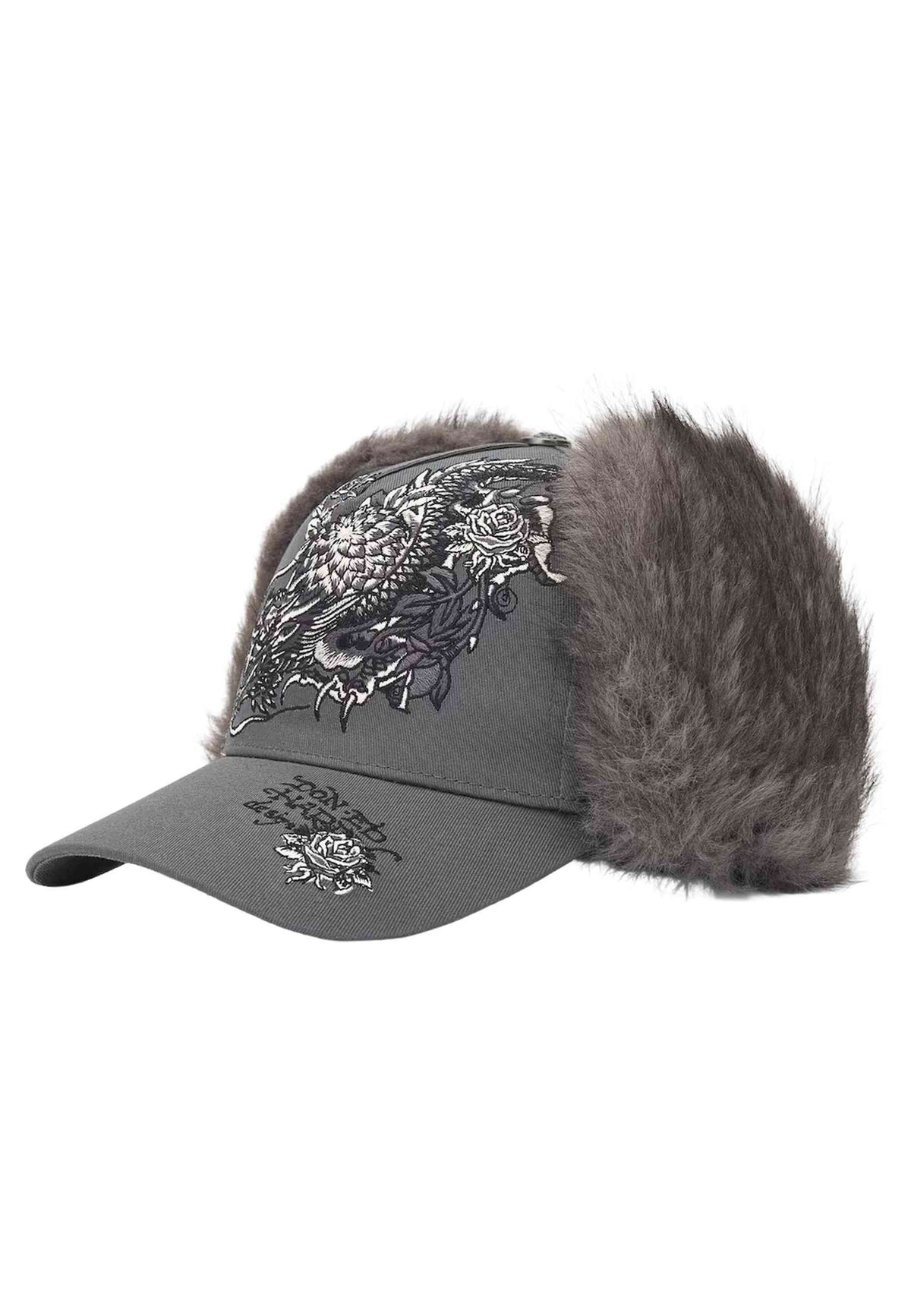 GORRA ED HARDY ANTRACITA CRAWLING DRAGON TRAPPER 5 PANEL TRUCKER CAP