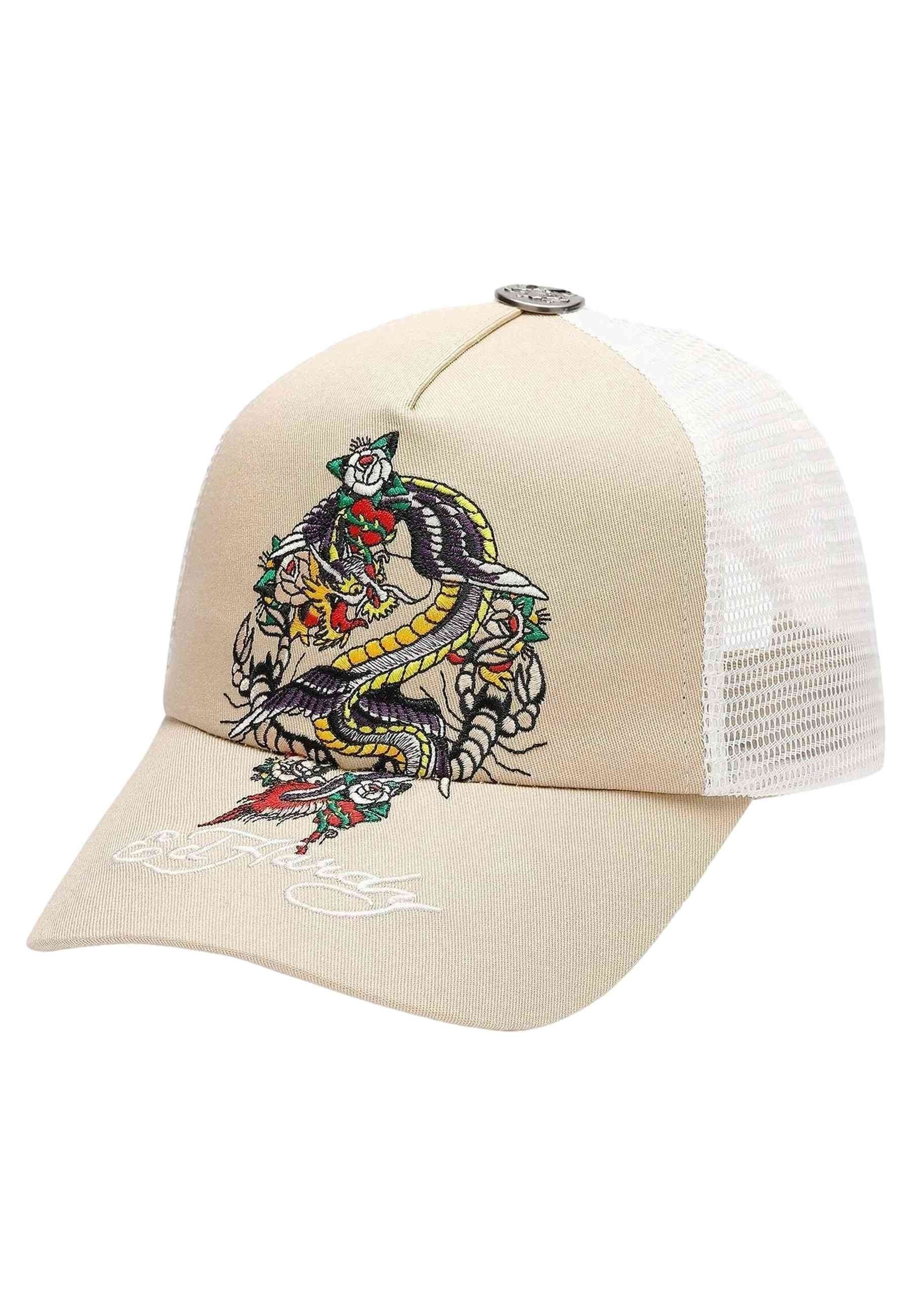 GORRA ED HARDY BEIGE SWOOPING DRAGON TRUCKER CAP