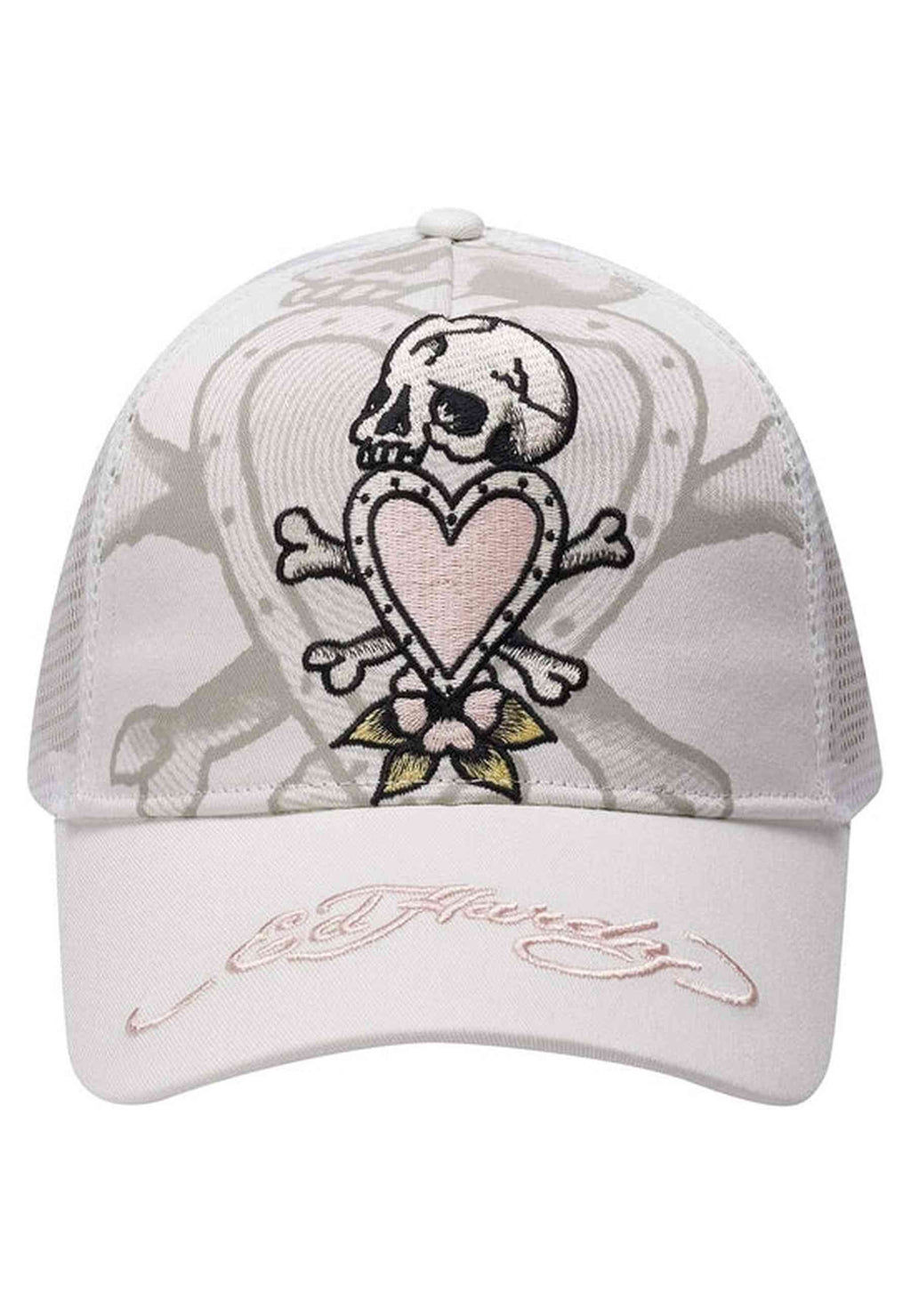 GORRA ED HARDY BLANCA DEATH BEFORE TWILL FRONT MESH TRUCKER CAP