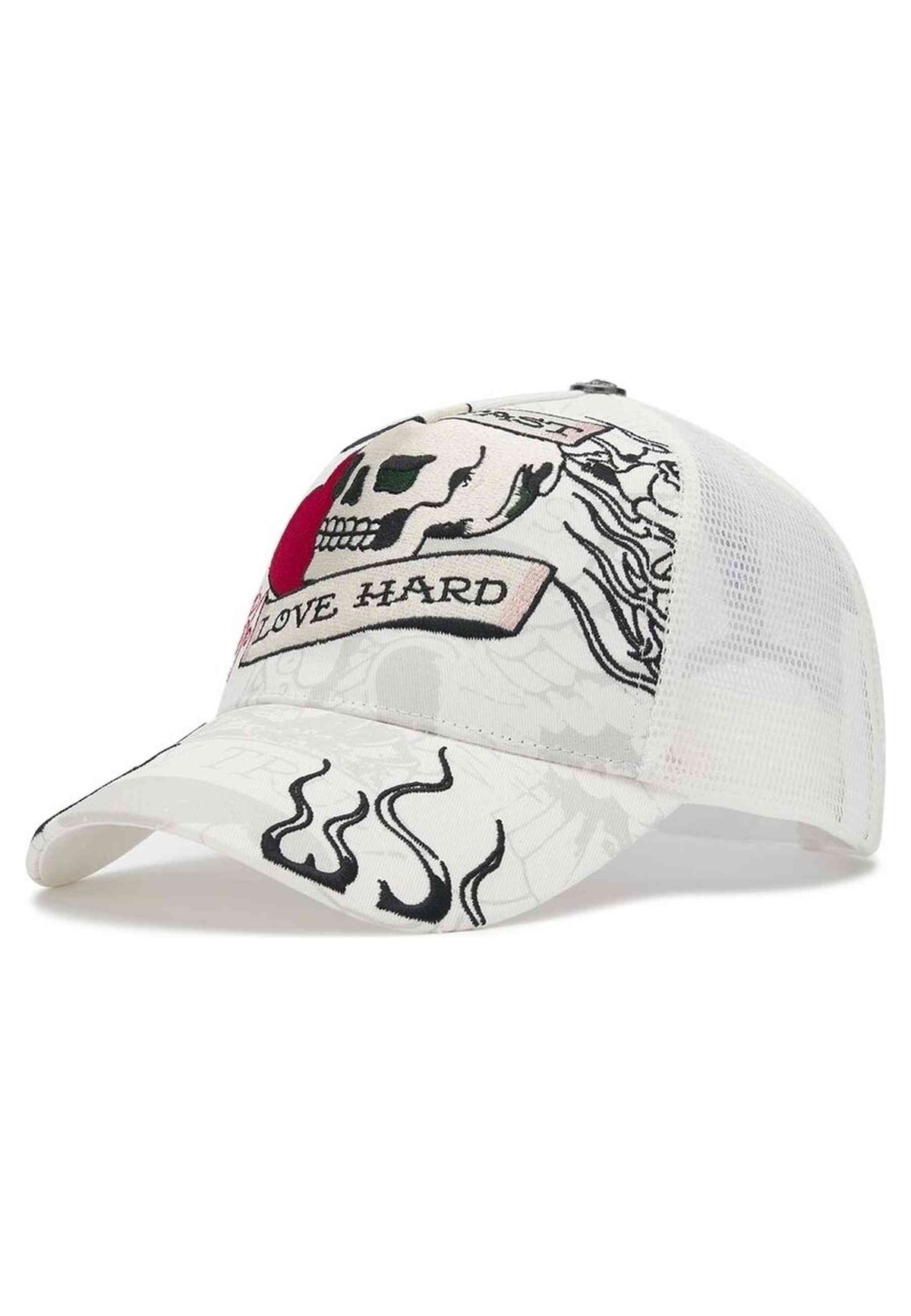 GORRA ED HARDY BLANCA LIVE FAST LOVE HARD 5 PANEL TRUCKER CAP