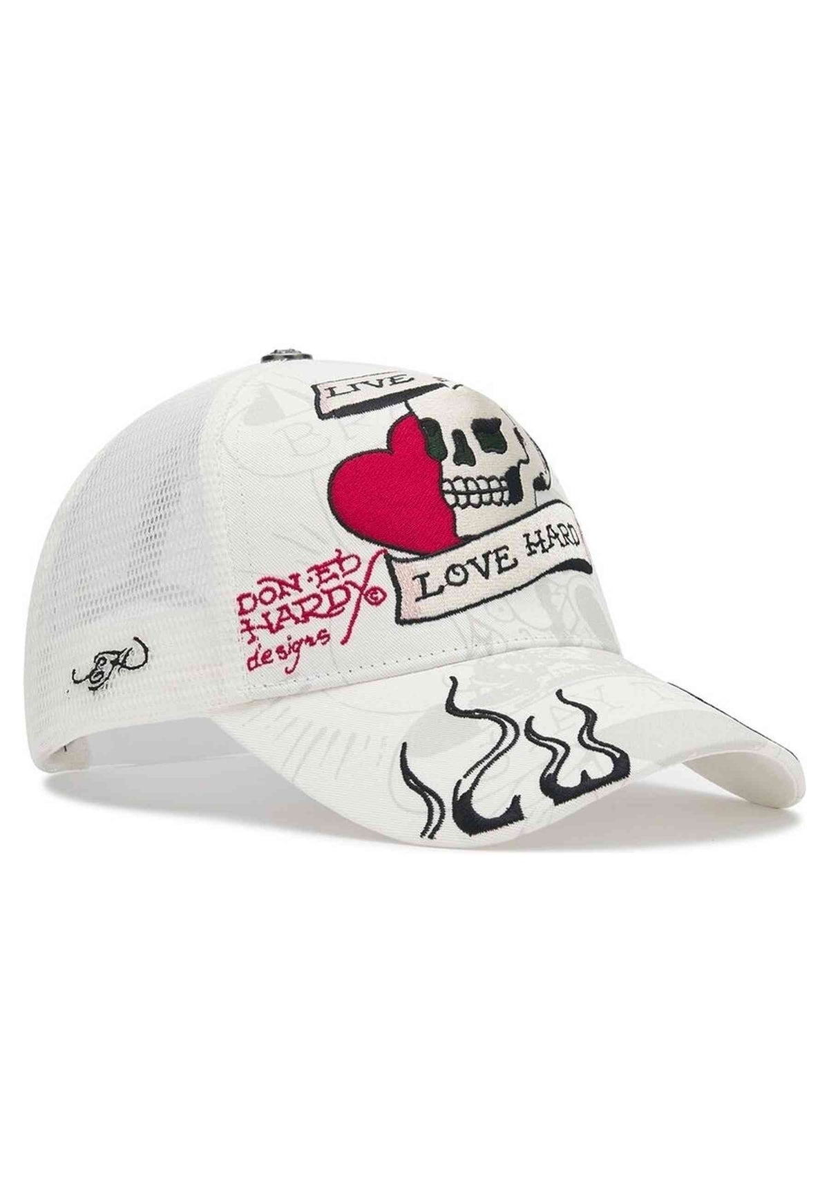 GORRA ED HARDY BLANCA LIVE FAST LOVE HARD 5 PANEL TRUCKER CAP