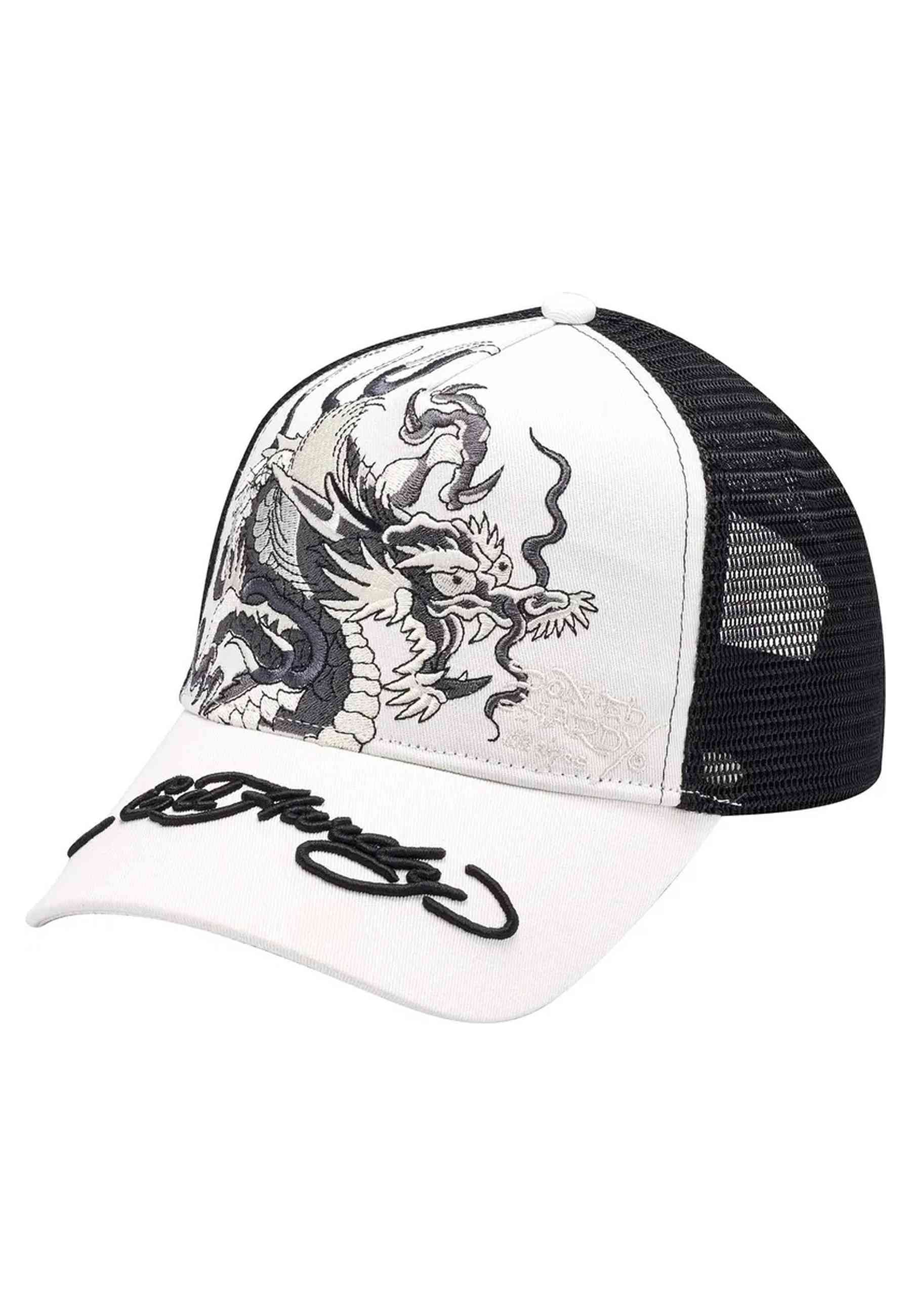 GORRA ED HARDY BLANCA MONO GIANT DRAGON FRONT MESH TRUCKER