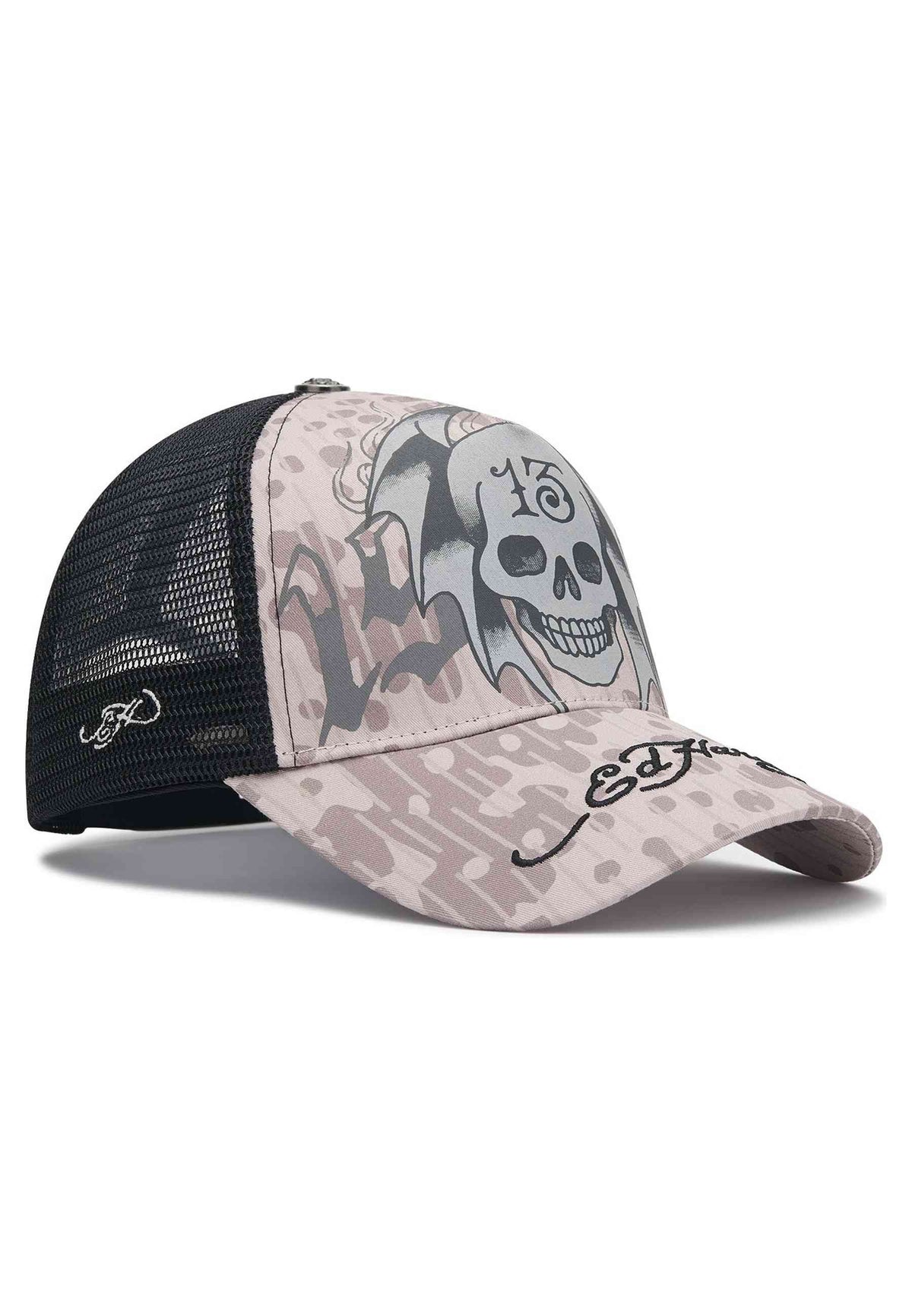 GORRA ED HARDY GRIS 13 SKULLS 5 PANEL TRUCKER CAP