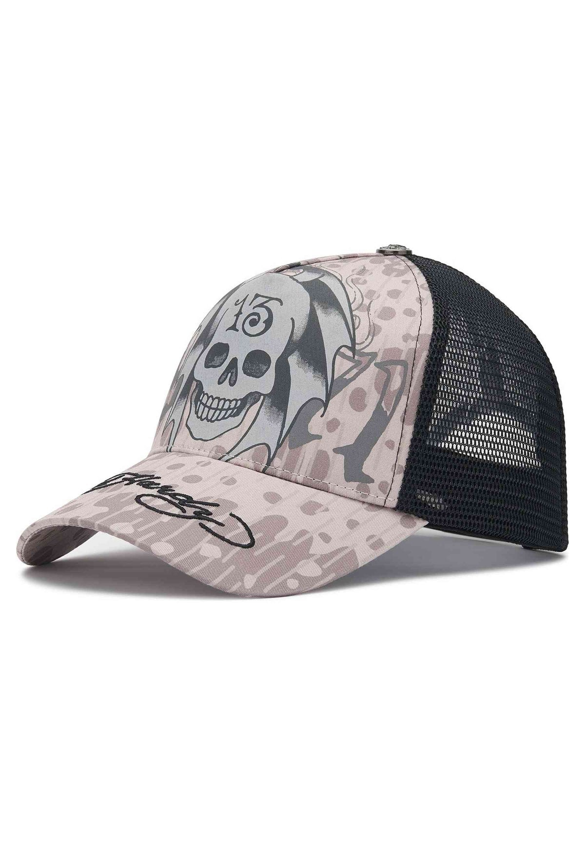 GORRA ED HARDY GRIS 13 SKULLS 5 PANEL TRUCKER CAP