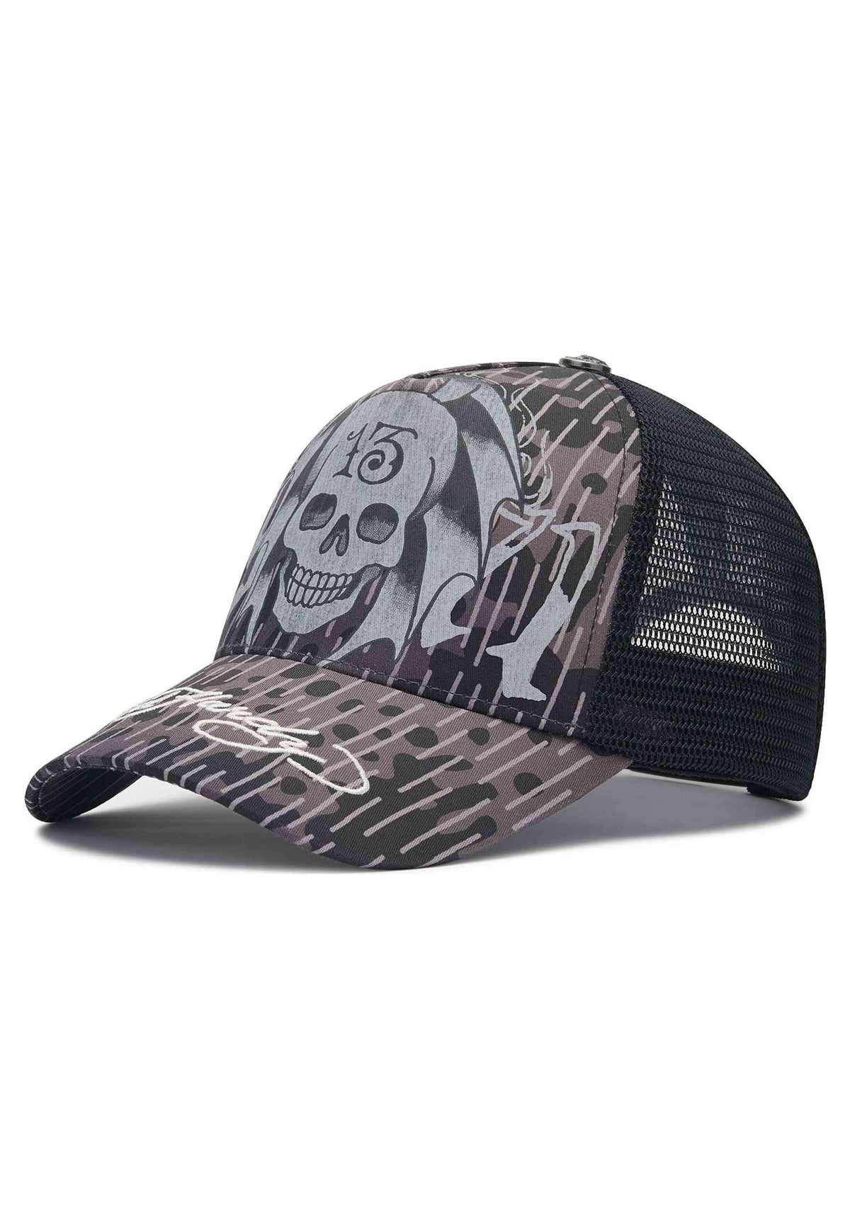 GORRA ED HARDY NEGRA 13 SKULLS 5 PANEL TRUCKER CAP