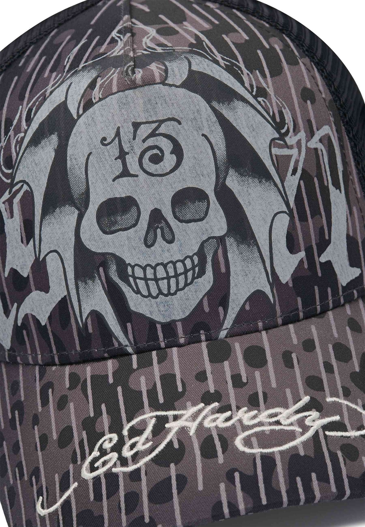 GORRA ED HARDY NEGRA 13 SKULLS 5 PANEL TRUCKER CAP