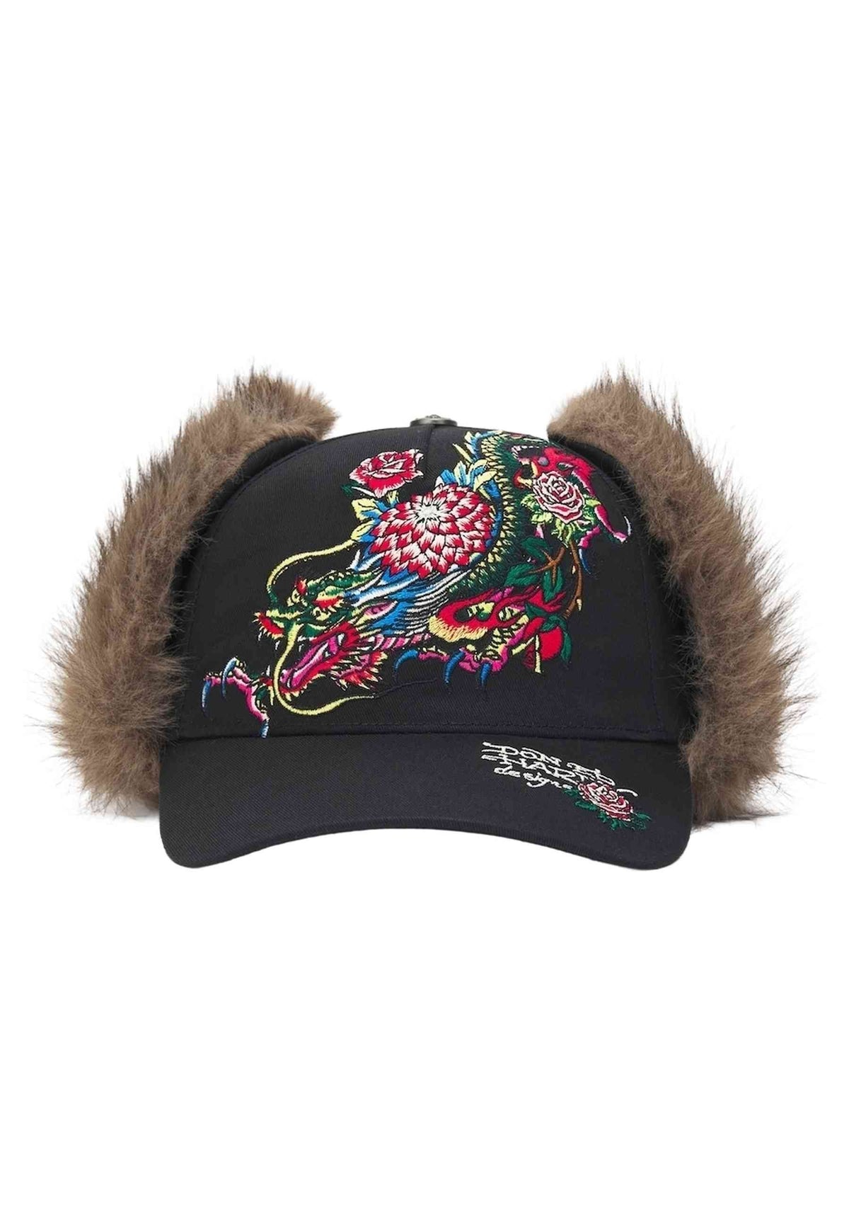 GORRA ED HARDY NEGRA CRAWLING DRADON TRAPPER 5 PANEL TRUCKER CAP