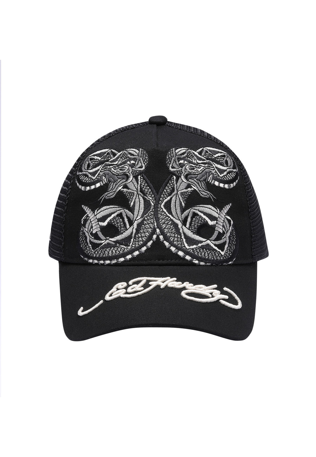 GORRA ED HARDY NEGRA DUO BLACK SNAKE TWILL FRONT MESH TRUCKET
