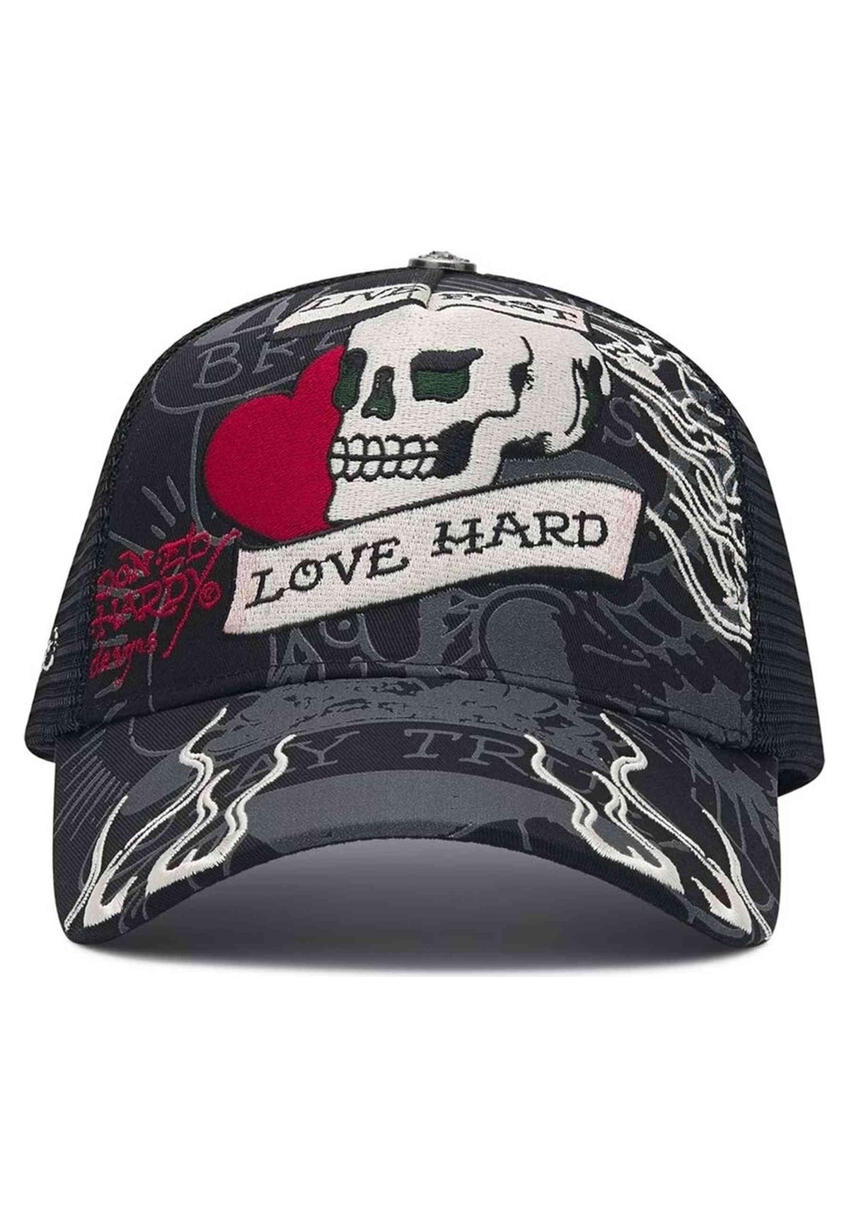 GORRA ED HARDY NEGRA LIVE FAST LOVE HARD 5 PANEL TRUCKER CAP