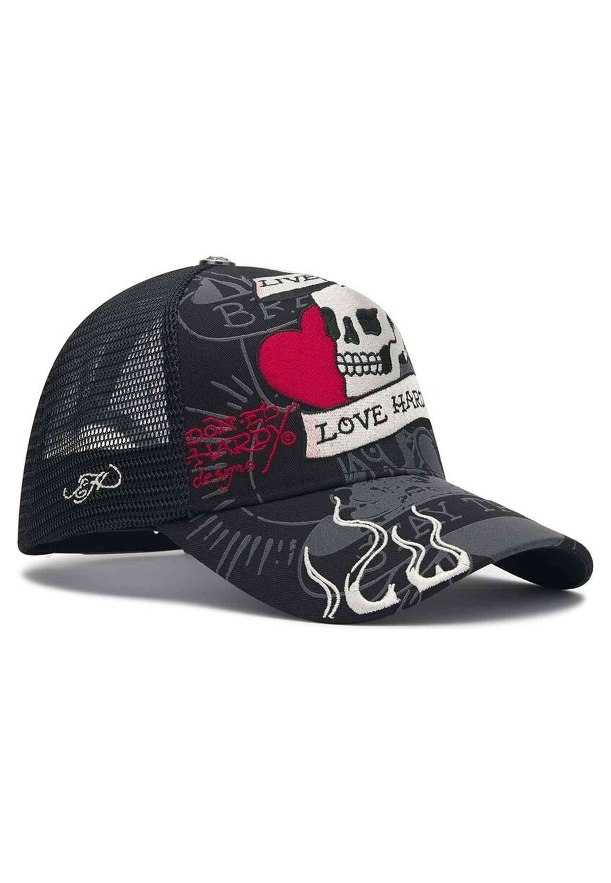 GORRA ED HARDY NEGRA LIVE FAST LOVE HARD 5 PANEL TRUCKER CAP