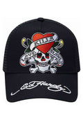 GORRA ED HARDY LOVE SLOWLY TWILL FRONT MESH TRUCKER NEGRA