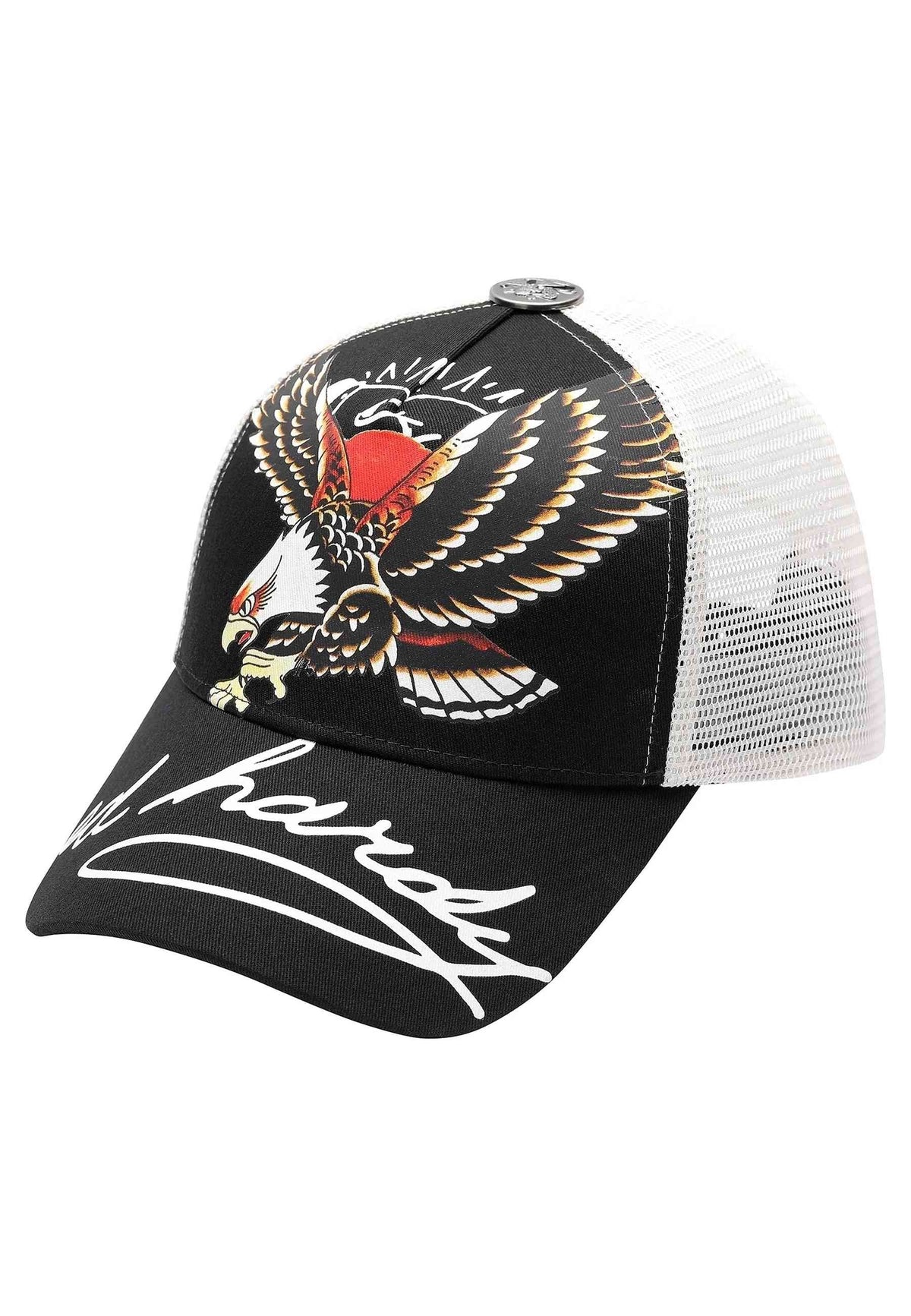 GORRA ED HARDY NEGRA SOARING EAGLE SCRIPT 5 PANEL TRUCKER CAP