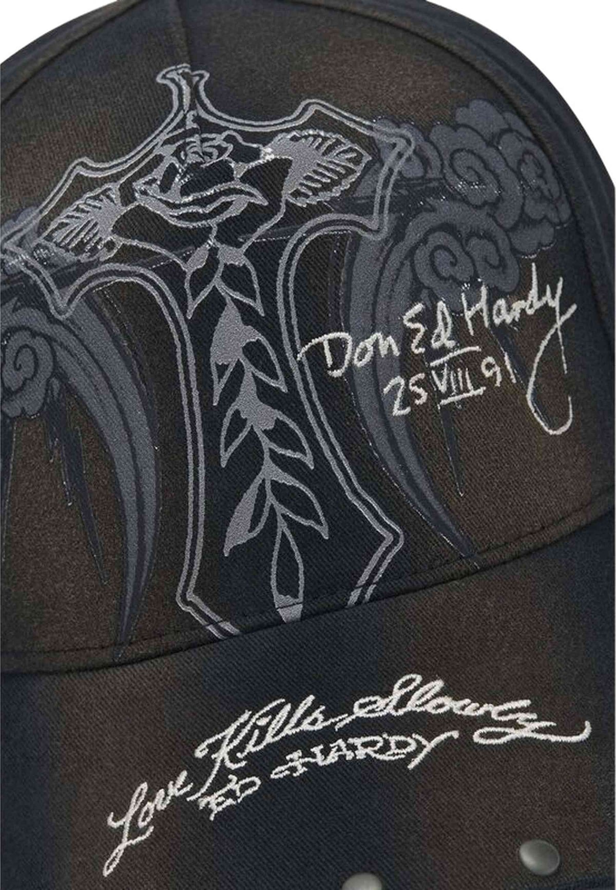 GORRA ED HARDY NEGRA STORMING ROSE 5 PANEL TRUCKER CAP