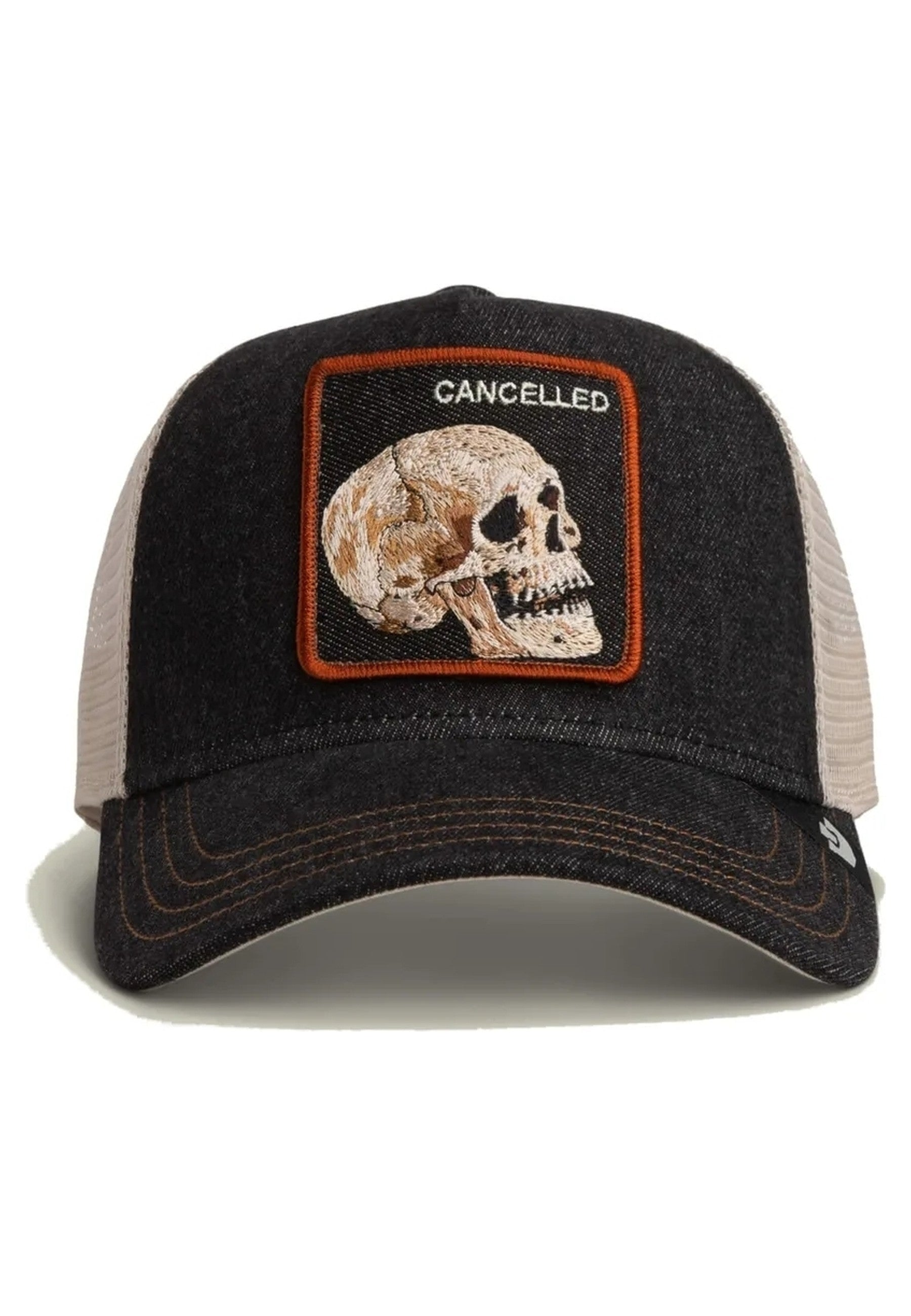 GORRA GOORIN BROS BLACK DENIM CALAVERA DENIM SKULL TRUCKER CAP
