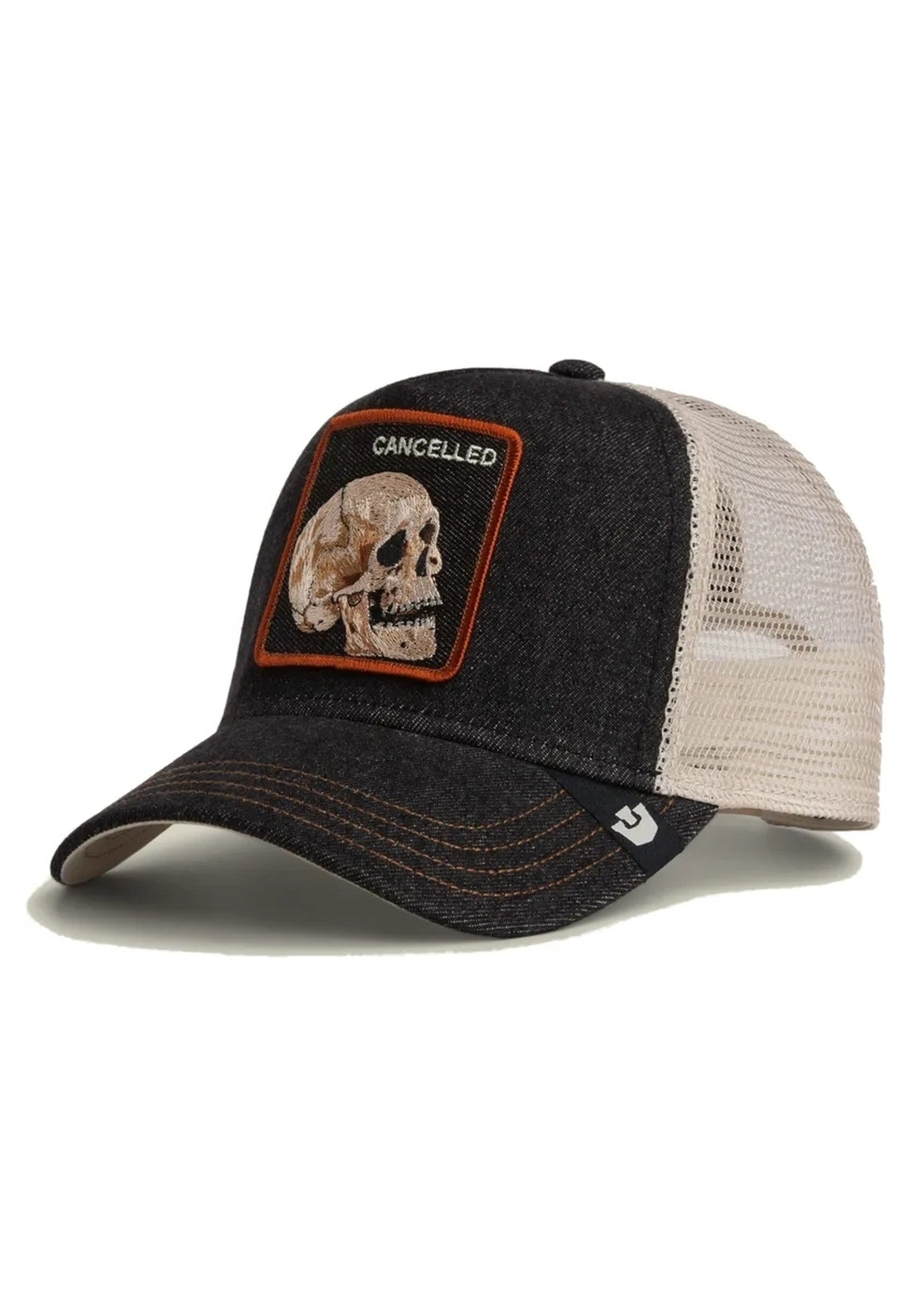 GORRA GOORIN BROS BLACK DENIM CALAVERA DENIM SKULL TRUCKER CAP