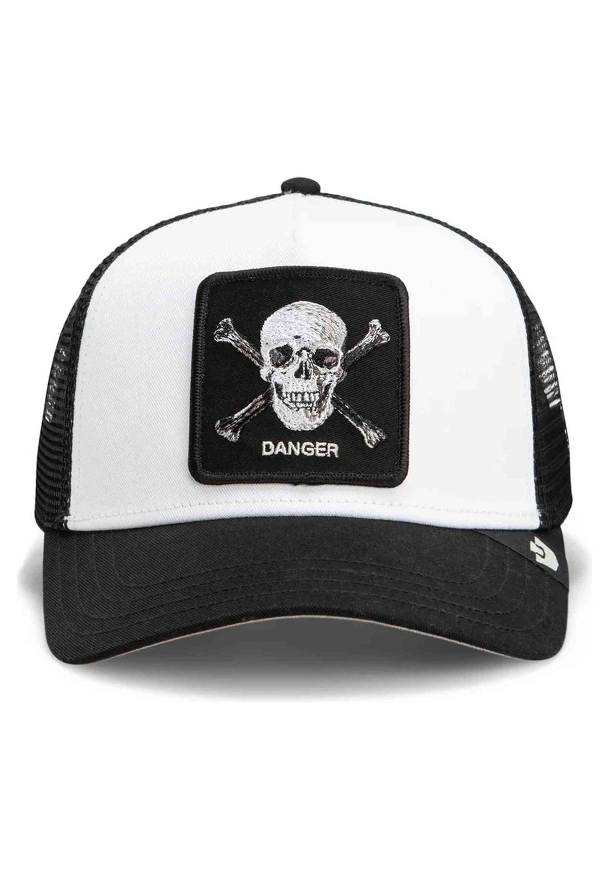 GORRA GOORIN BROS BLANCA CALAVERA DANGER SKULL AND CROSSBONES TRUCKER CAP