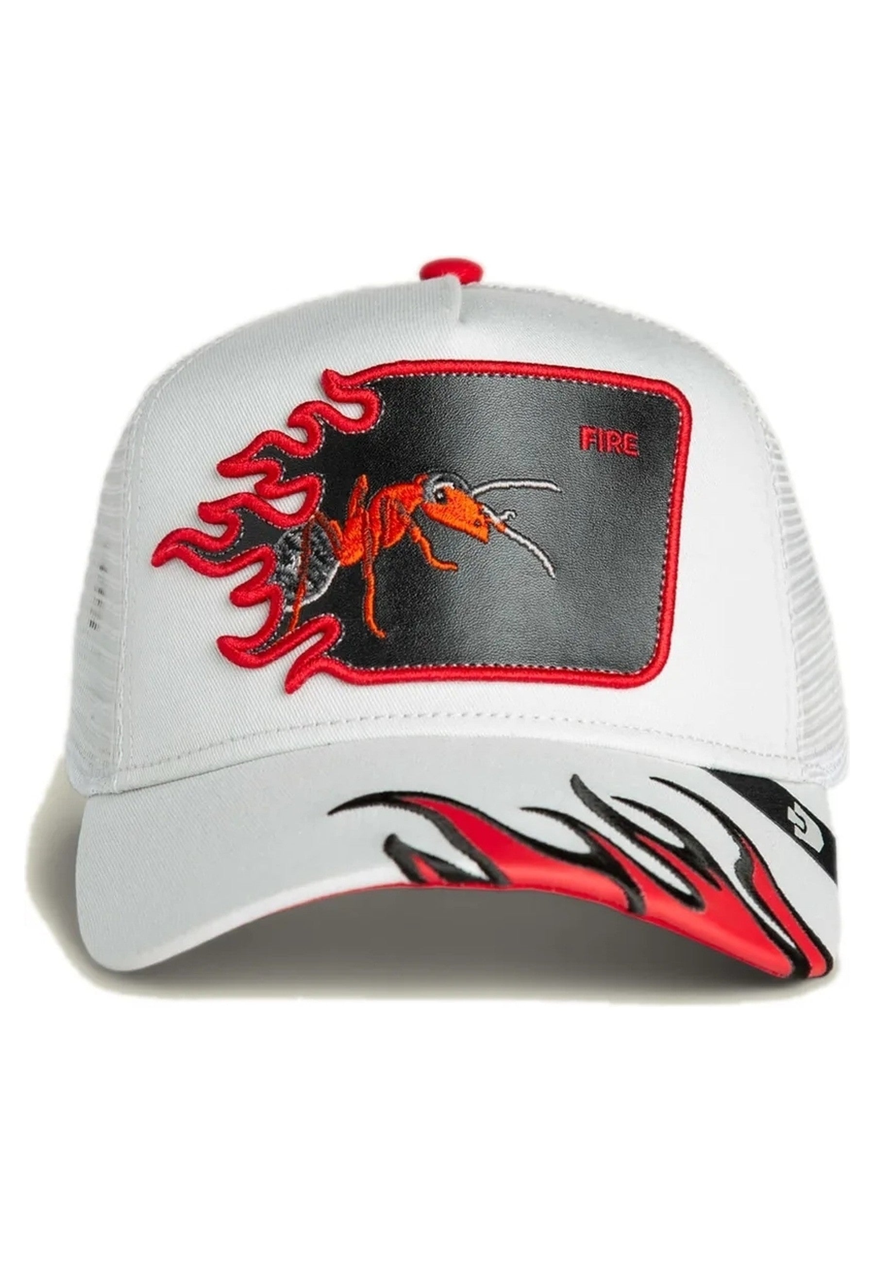 GORRA GOORIN BROS BLANCA HORMAIGA FIRE FLAMES TRUCKER CAP