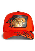 GORRA GOORIN BROS LEOPARDO BLAZING FLAMES TRUCKER ROJA
